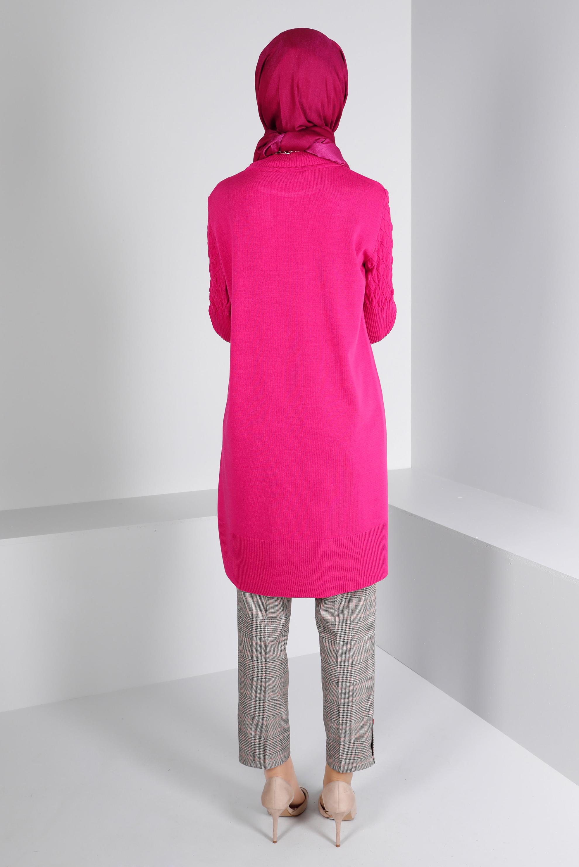 Tesettür giyim PEMBE DÜĞME DETAYLI EKOSE PANTOLON 70467 