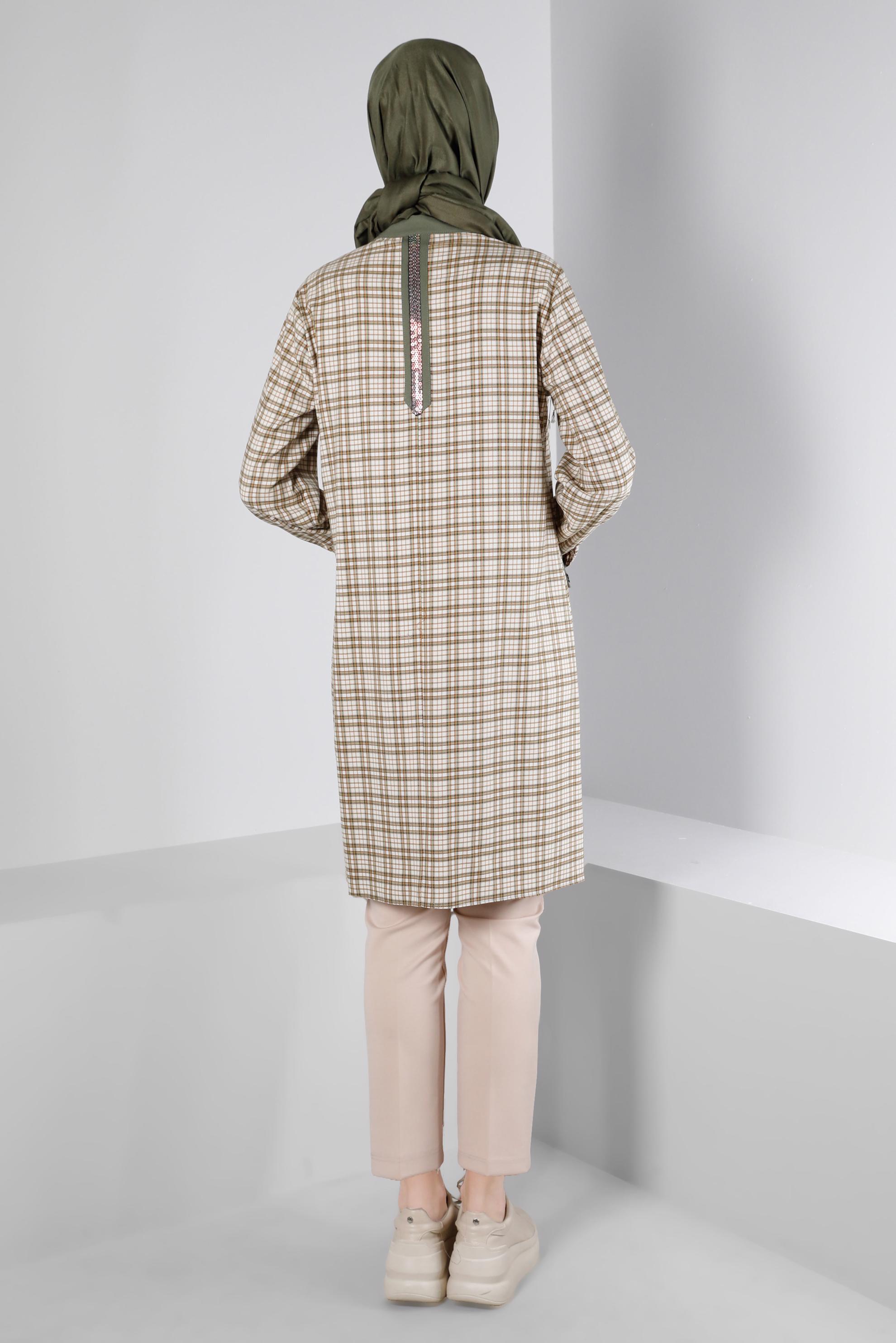 Tesettür giyim BEJ BELİ LASTİKLİ DAR PAÇA PANTOLON 70469