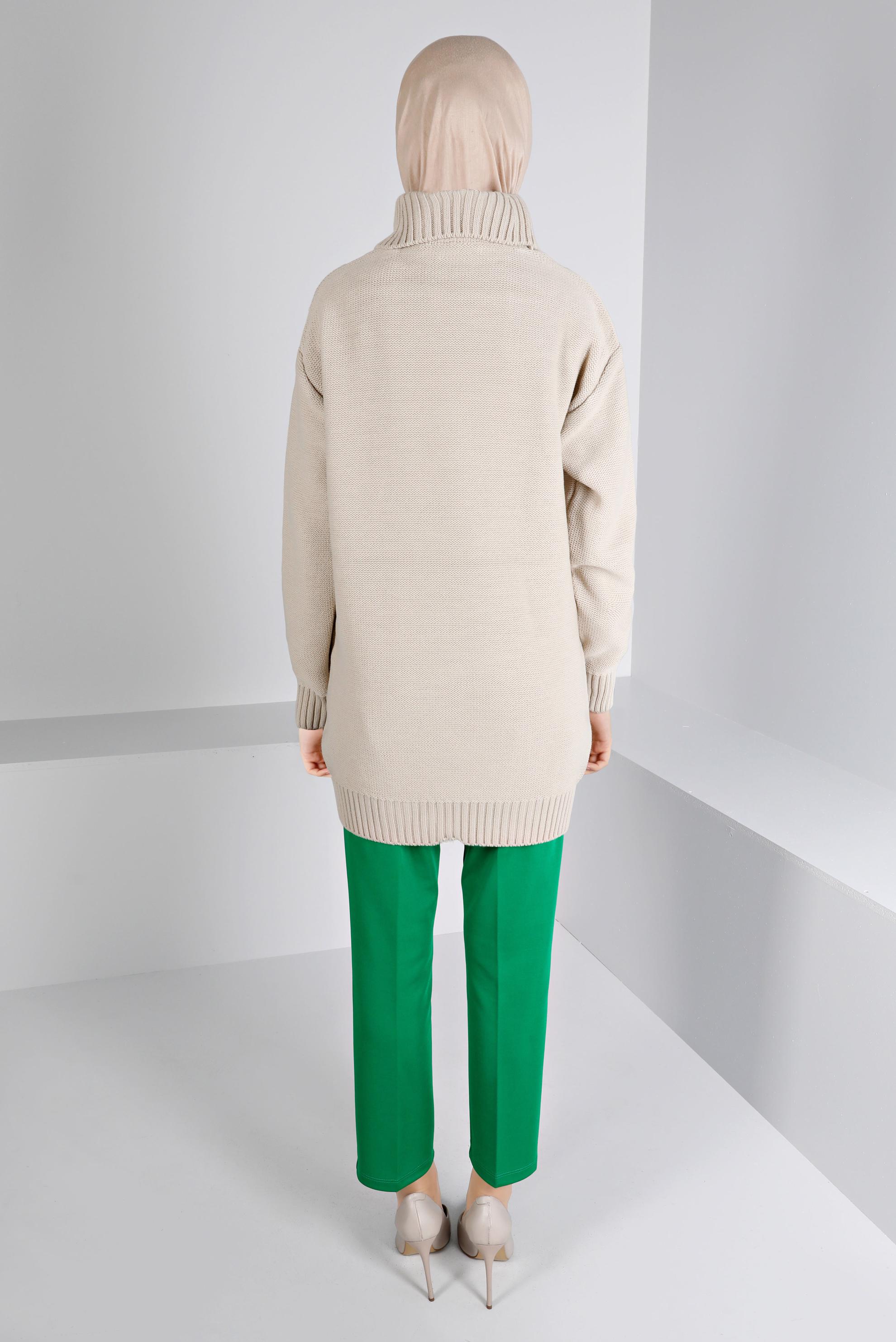 Tesettür giyim YEŞİL BELİ LASTİKLİ DAR PAÇA PANTOLON 70469