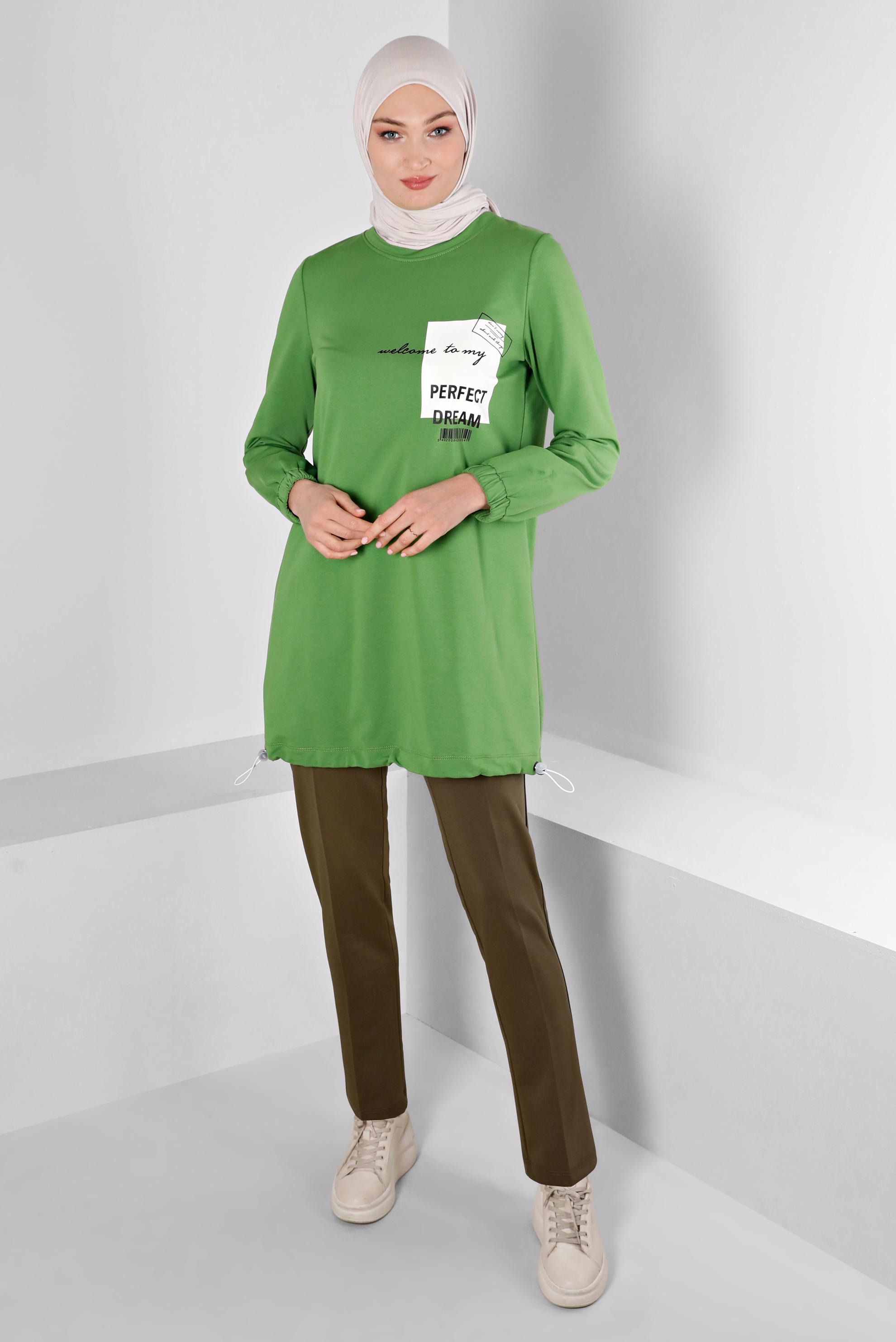 Tesettür giyim HAKİ BELİ LASTİKLİ DAR PAÇA PANTOLON 70469