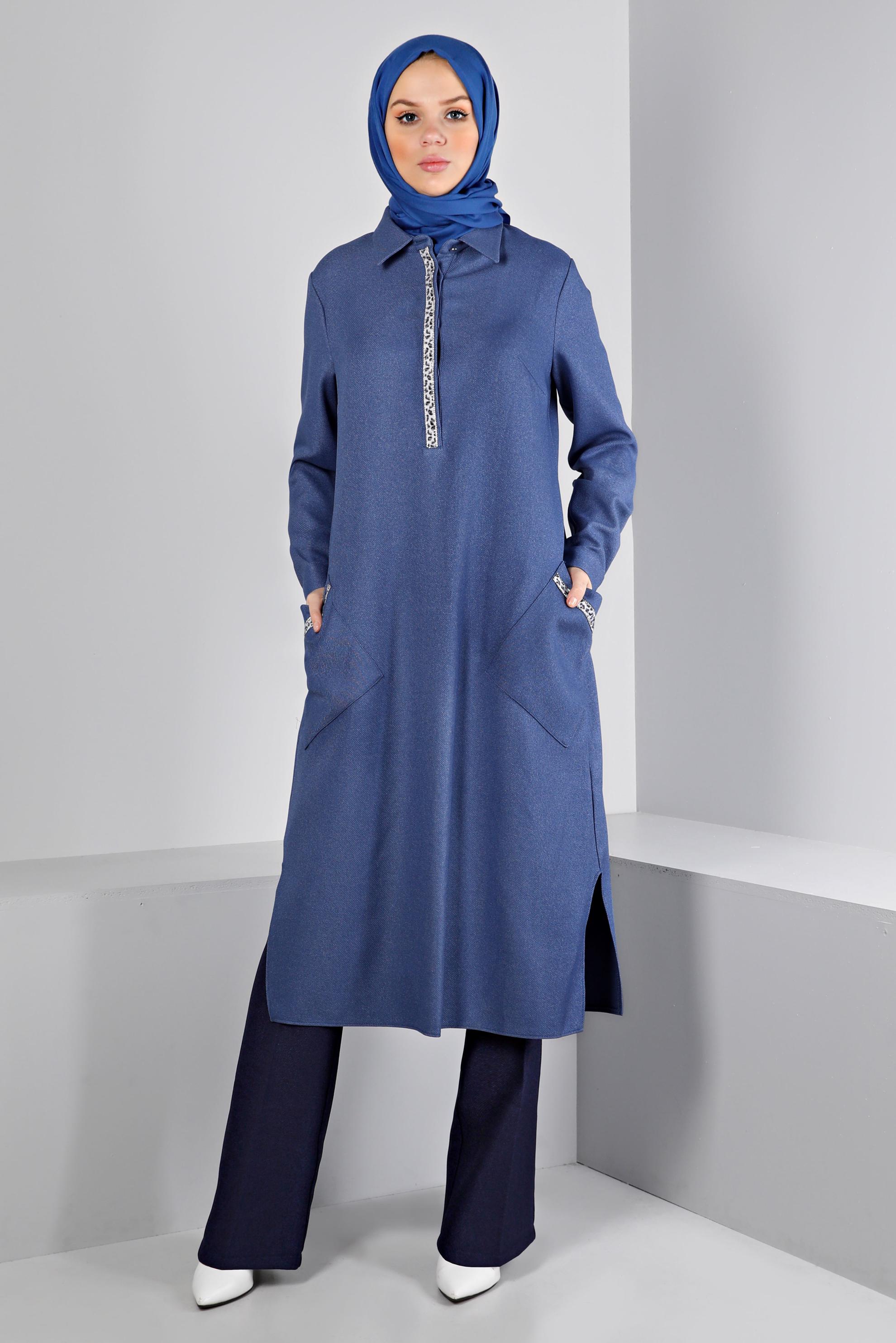Tesettür giyim LACİVERT YÜKSEK BEL PANTOLON 70471 