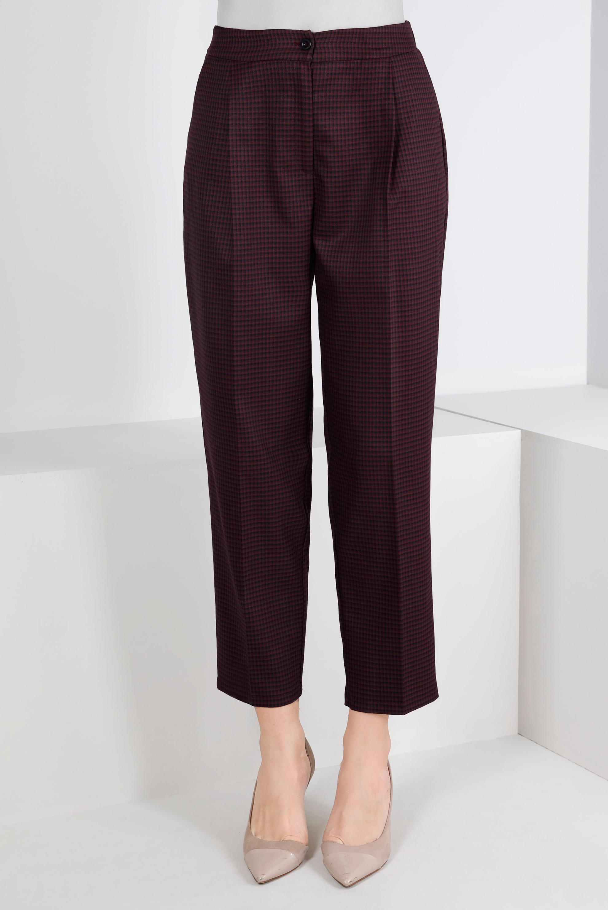 Tesettür giyim BORDO EKOSE FERMUARLI PANTOLON 70475