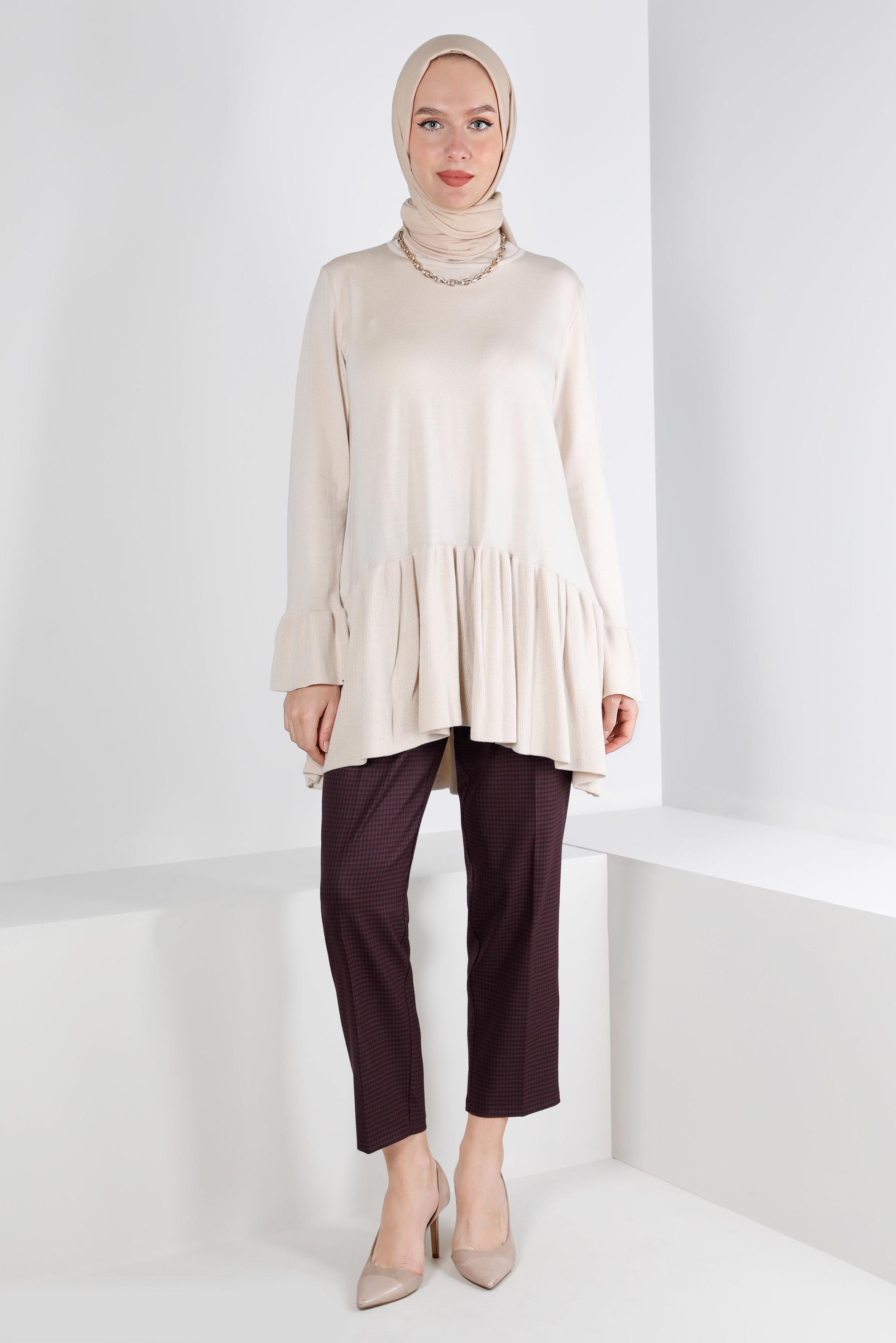 Tesettür giyim BORDO EKOSE FERMUARLI PANTOLON 70475