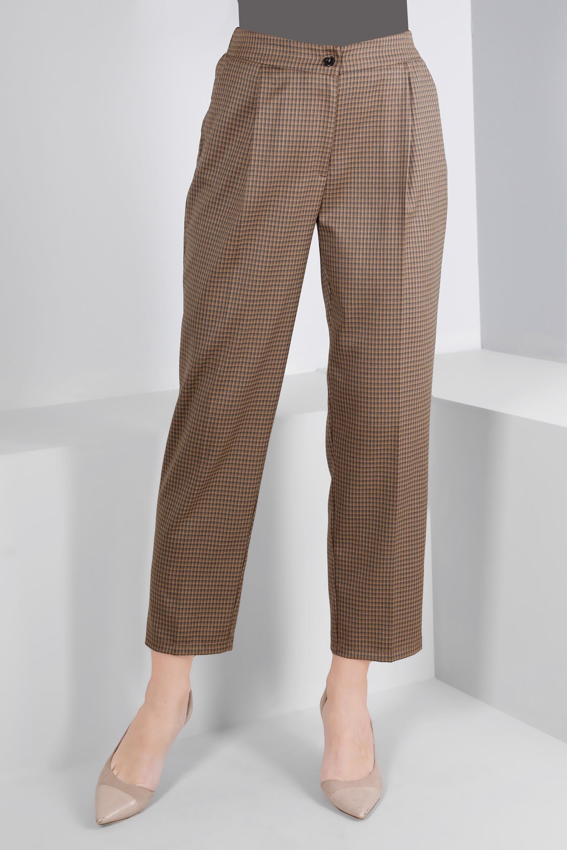 Tesettür giyim KAHVE EKOSE FERMUARLI PANTOLON 70475