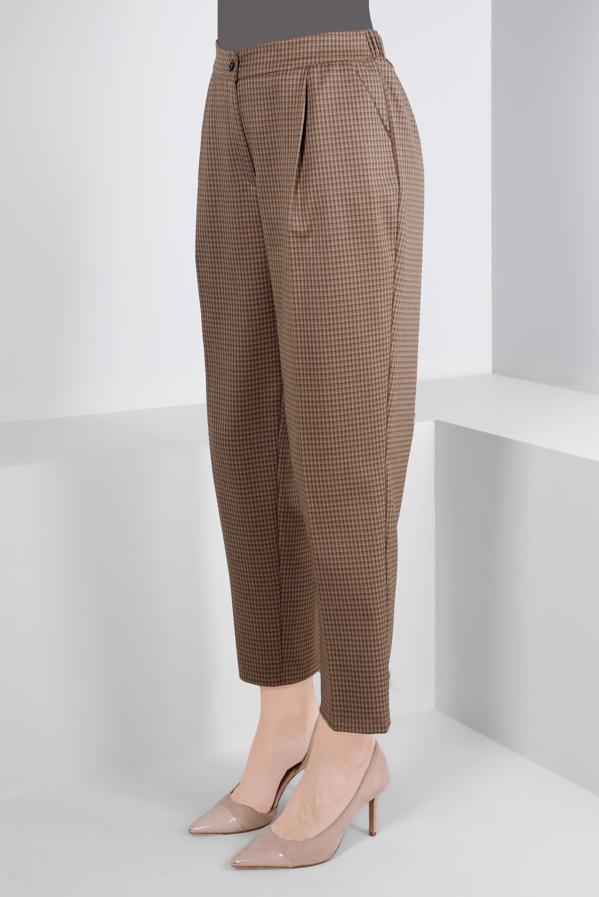 Tesettür giyim KAHVE EKOSE FERMUARLI PANTOLON 70475