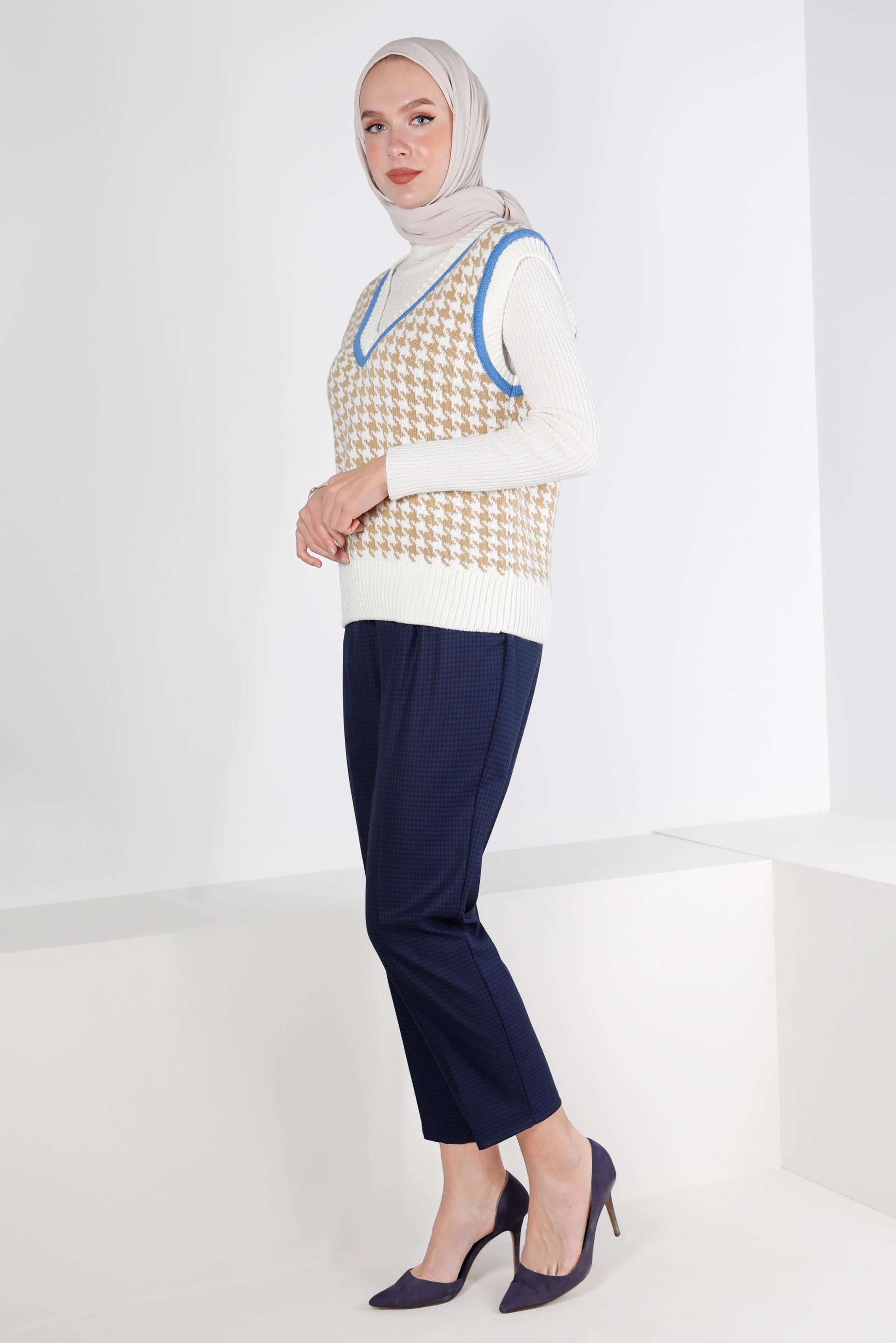 Tesettür giyim LACİVERT EKOSE FERMUARLI PANTOLON 70475