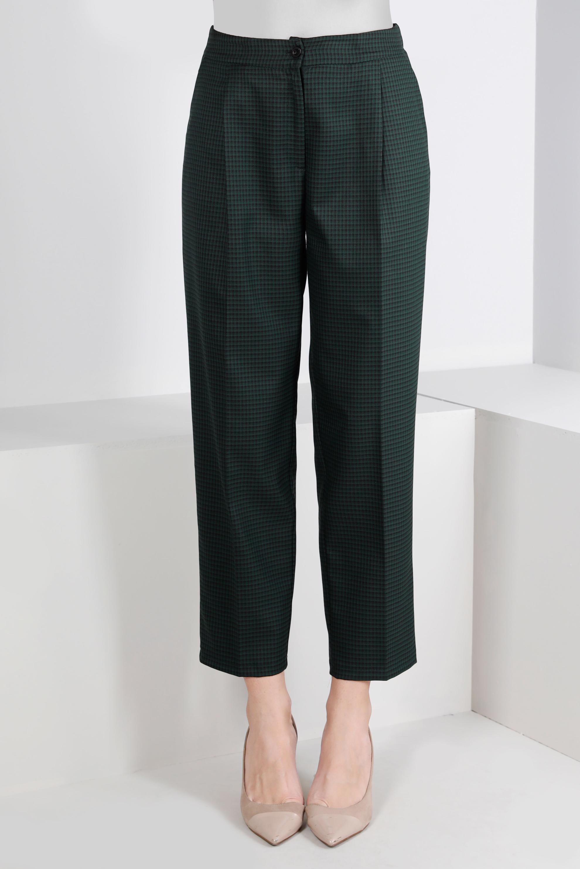 Tesettür giyim YEŞİL EKOSE FERMUARLI PANTOLON 70475