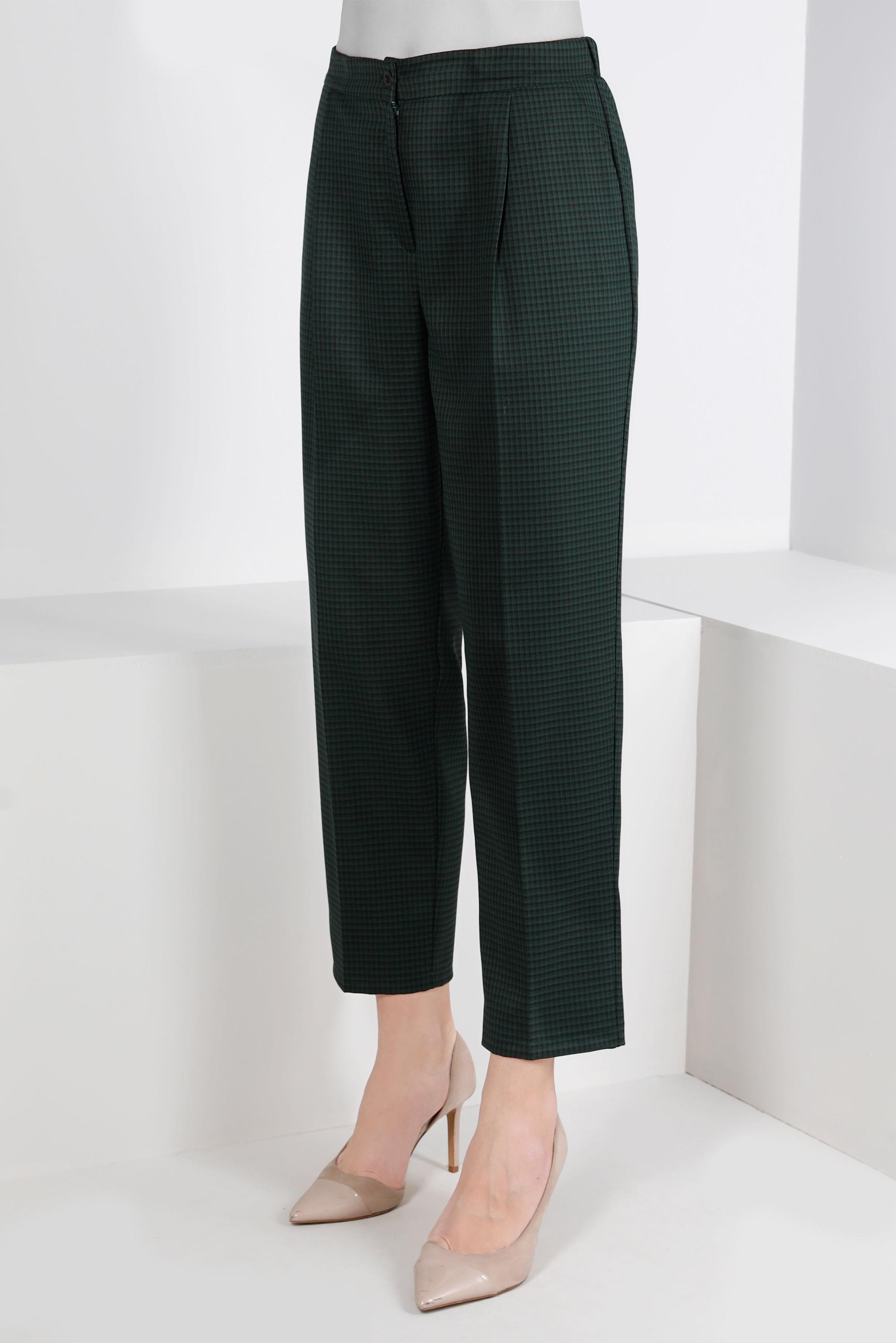 Tesettür giyim YEŞİL EKOSE FERMUARLI PANTOLON 70475