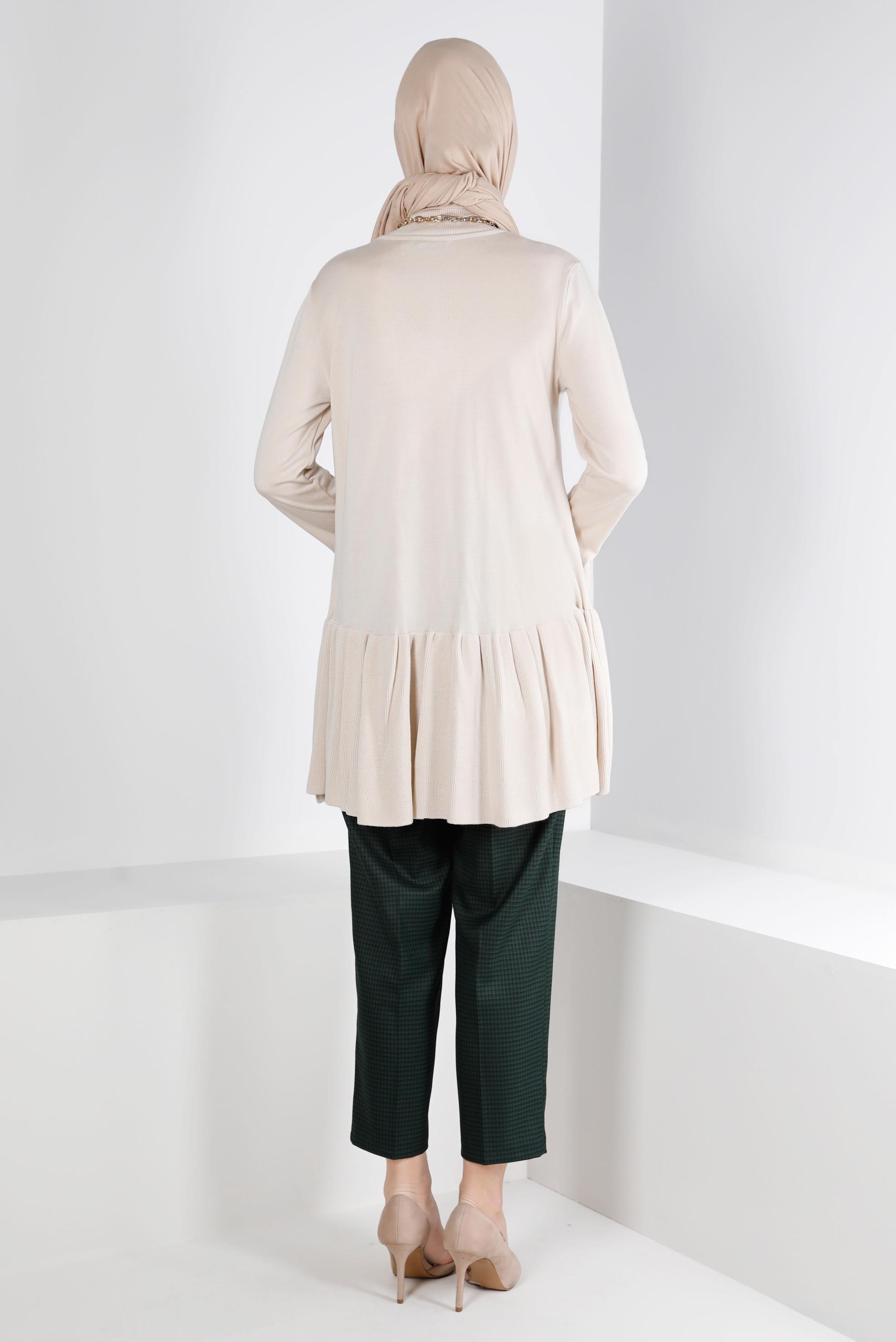 Tesettür giyim YEŞİL EKOSE FERMUARLI PANTOLON 70475