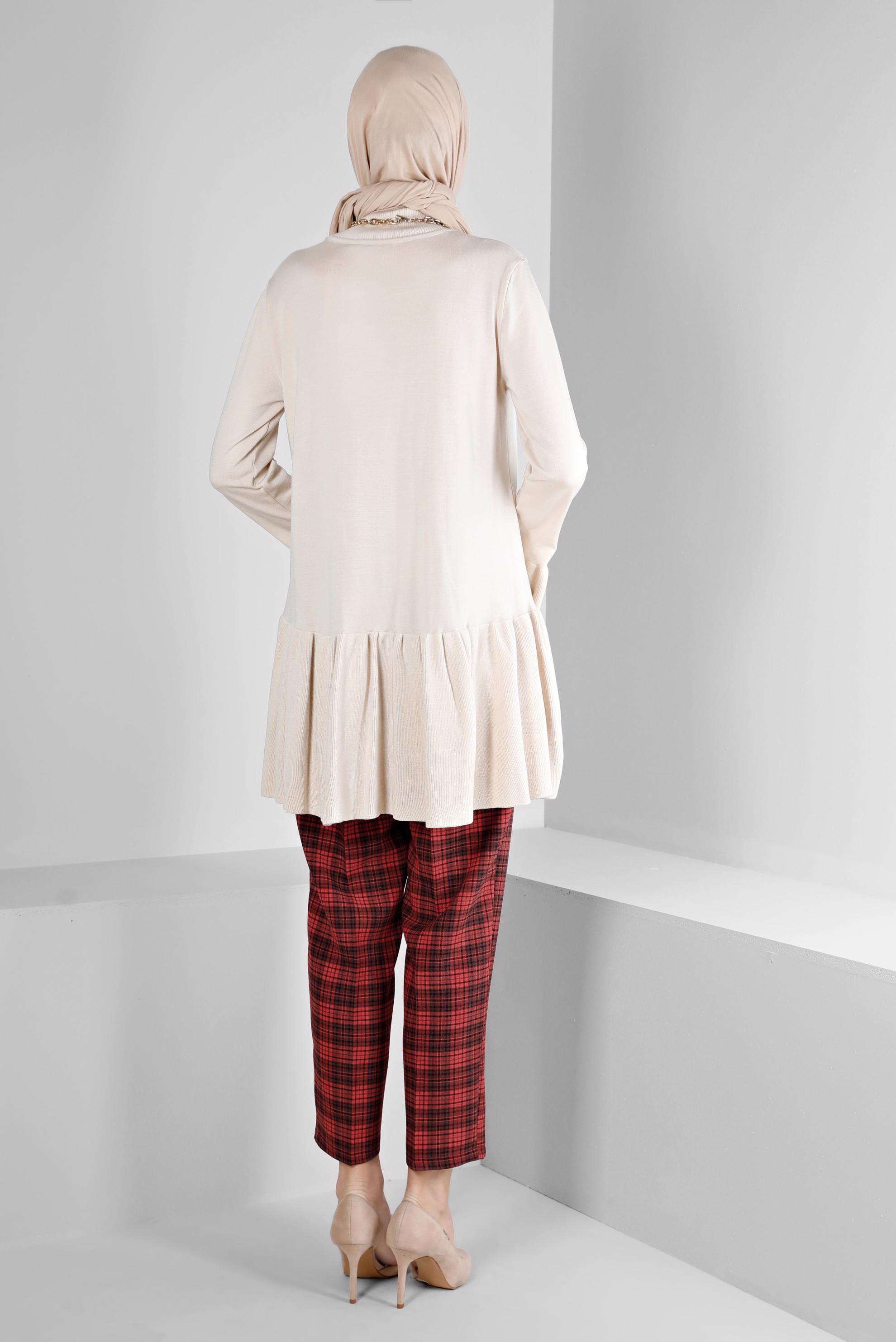 Tesettür giyim KIRMIZI EKOSE DESENLİ PANTOLON 70476