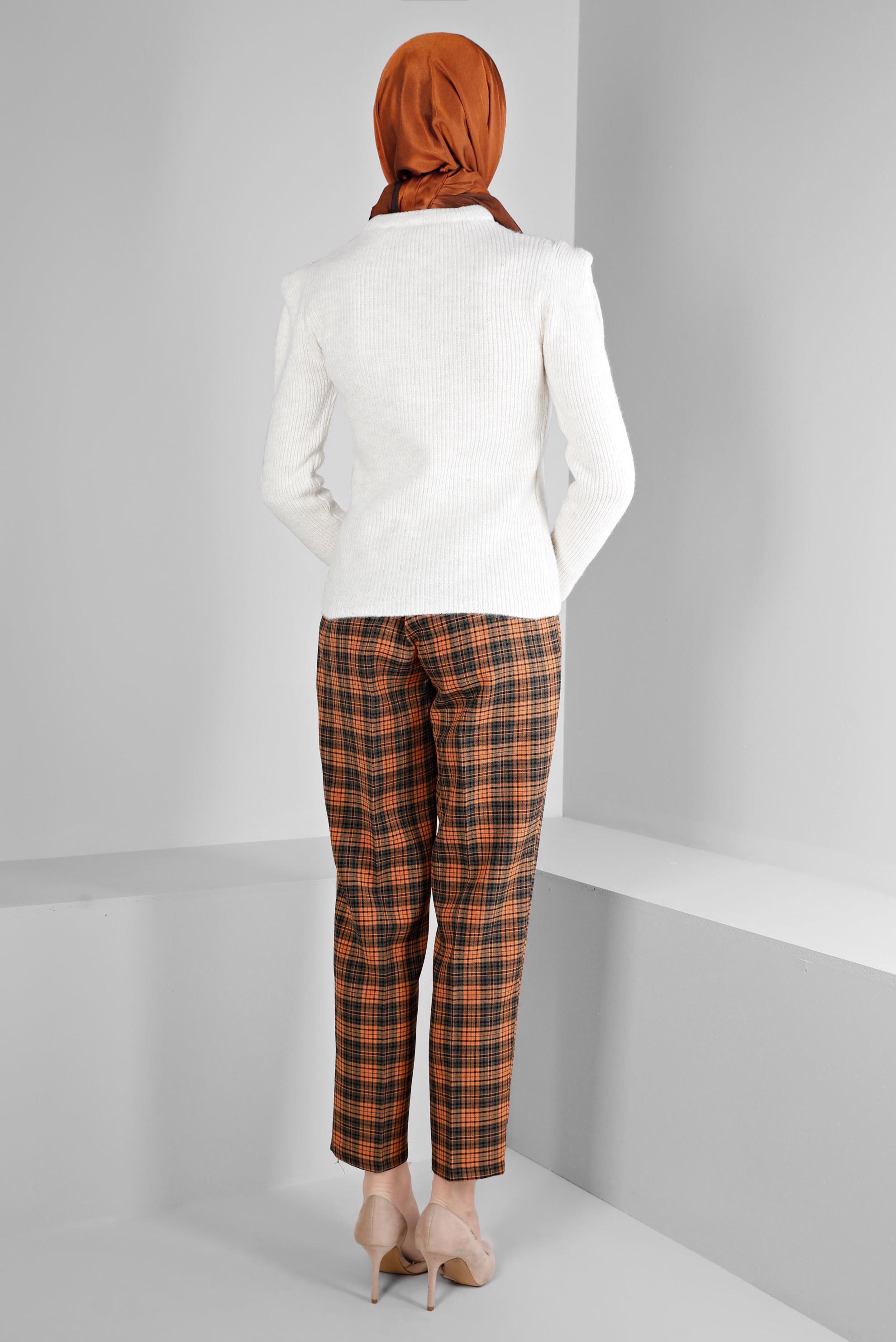 Vêtements hijab ORANGE PANTALON MOTIF CARREAUX 70476