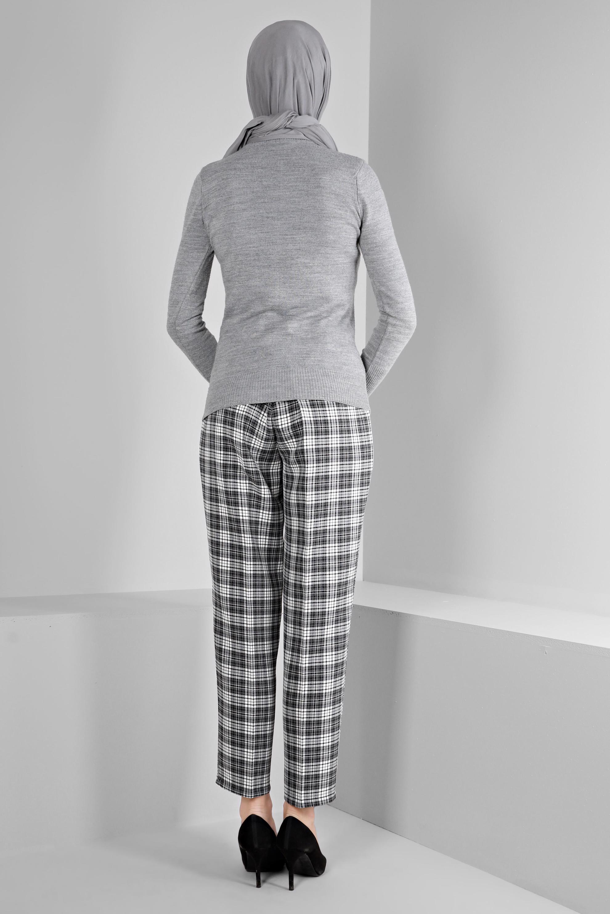 Vêtements hijab NOIR PANTALON MOTIF CARREAUX 70476