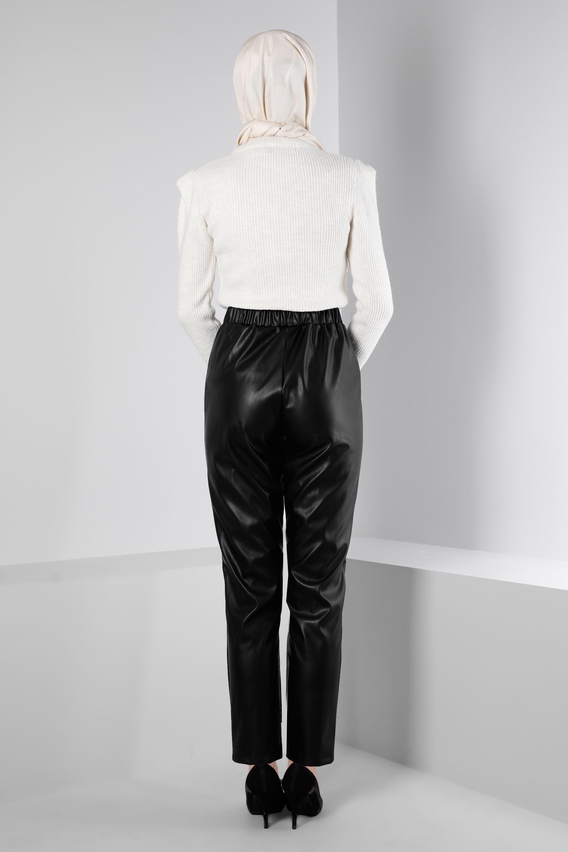 Vêtements hijab NOIR PANTALON SIMILI CUIR BOUTONS 70480