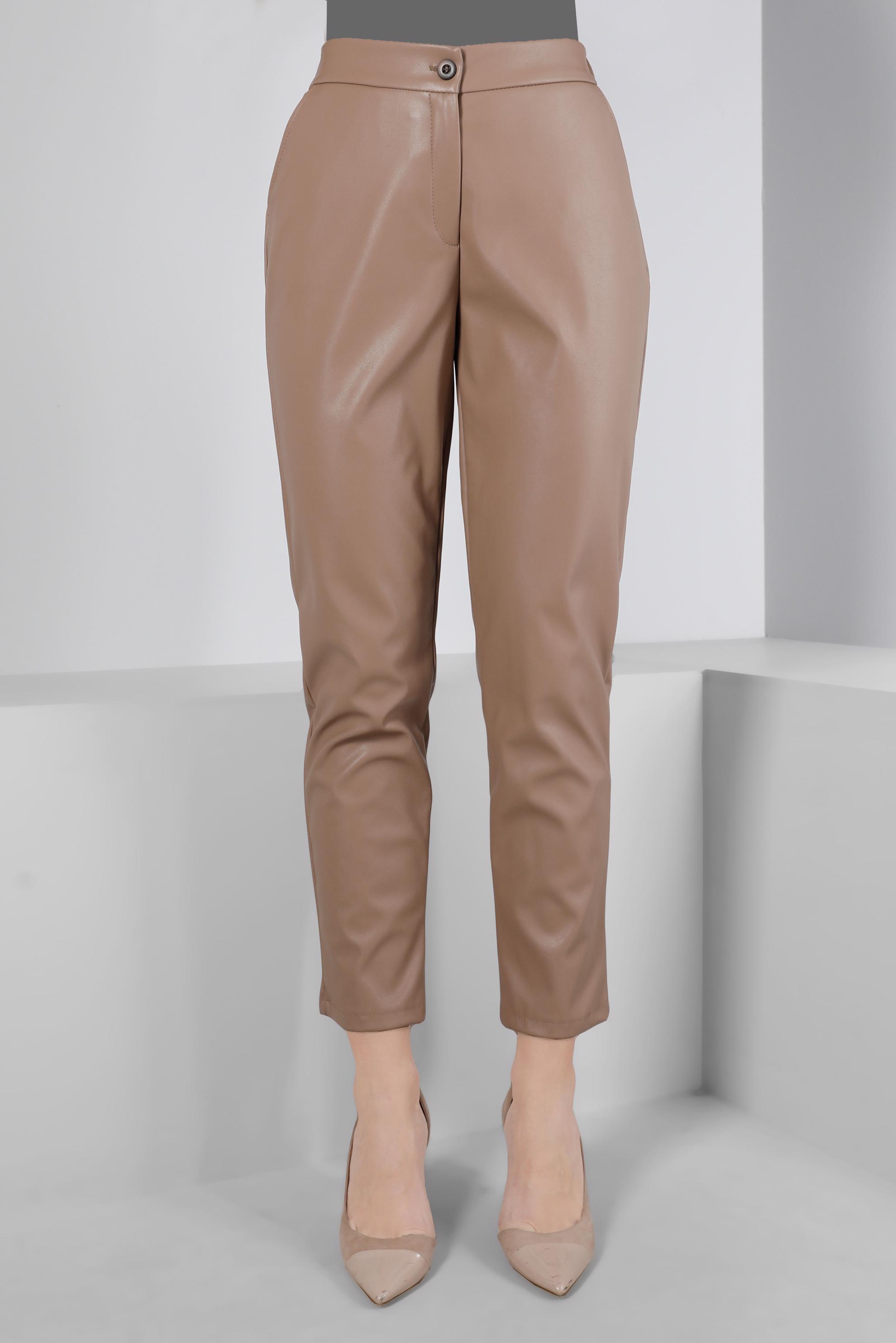 Tesettür giyim KAHVE DÜĞMELİ DERİ PANTOLON 70480 