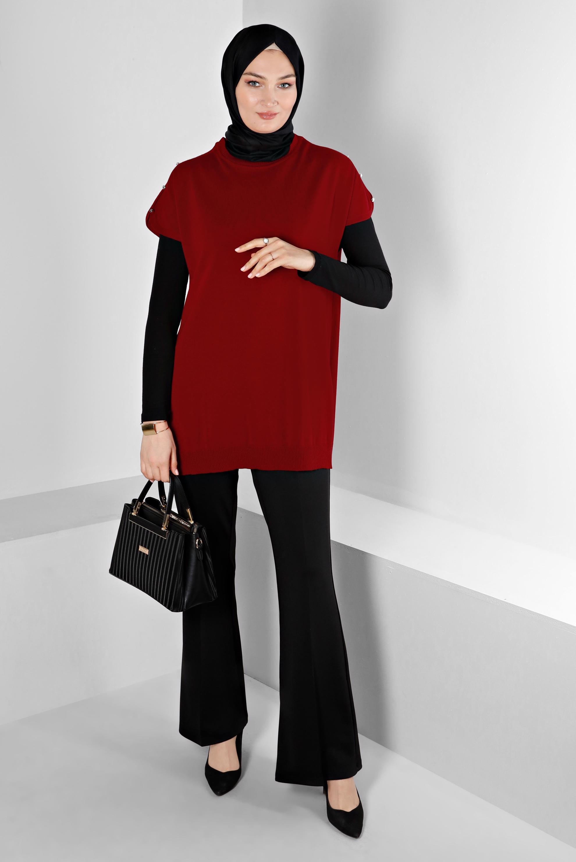 Vêtements hijab ROUGE TUNIQUE EN MAILLE AVEC BOUTONS 43125