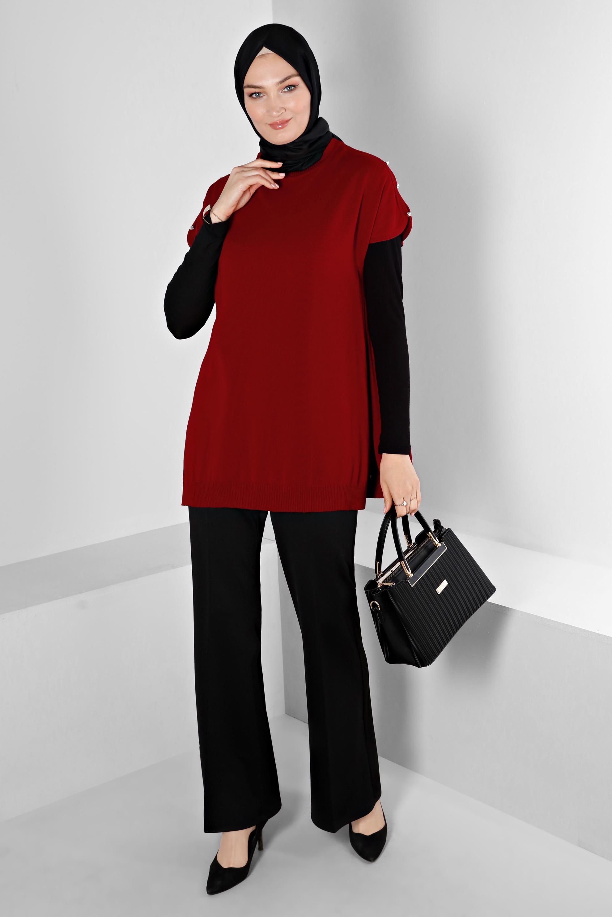 Vêtements hijab ROUGE TUNIQUE EN MAILLE AVEC BOUTONS 43125