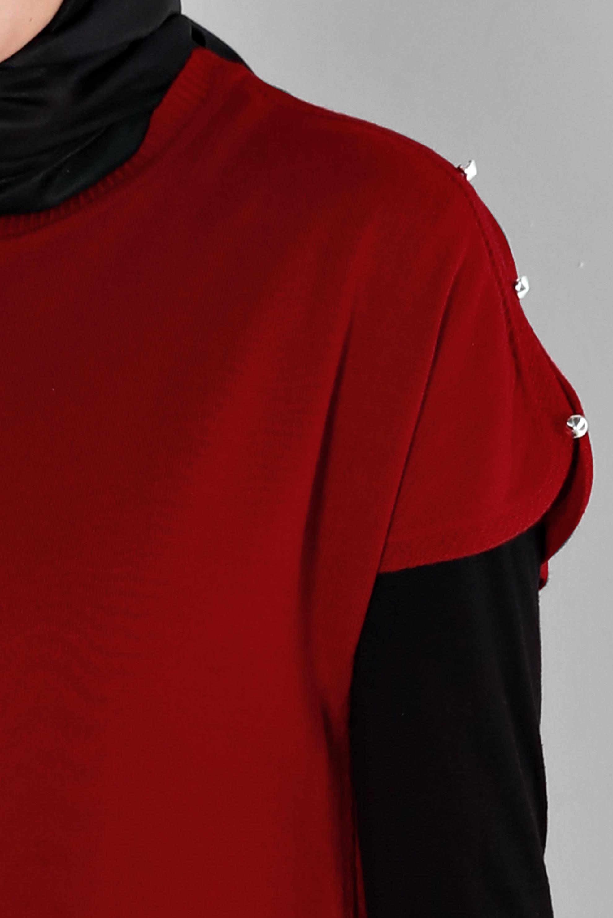 Vêtements hijab ROUGE TUNIQUE EN MAILLE AVEC BOUTONS 43125