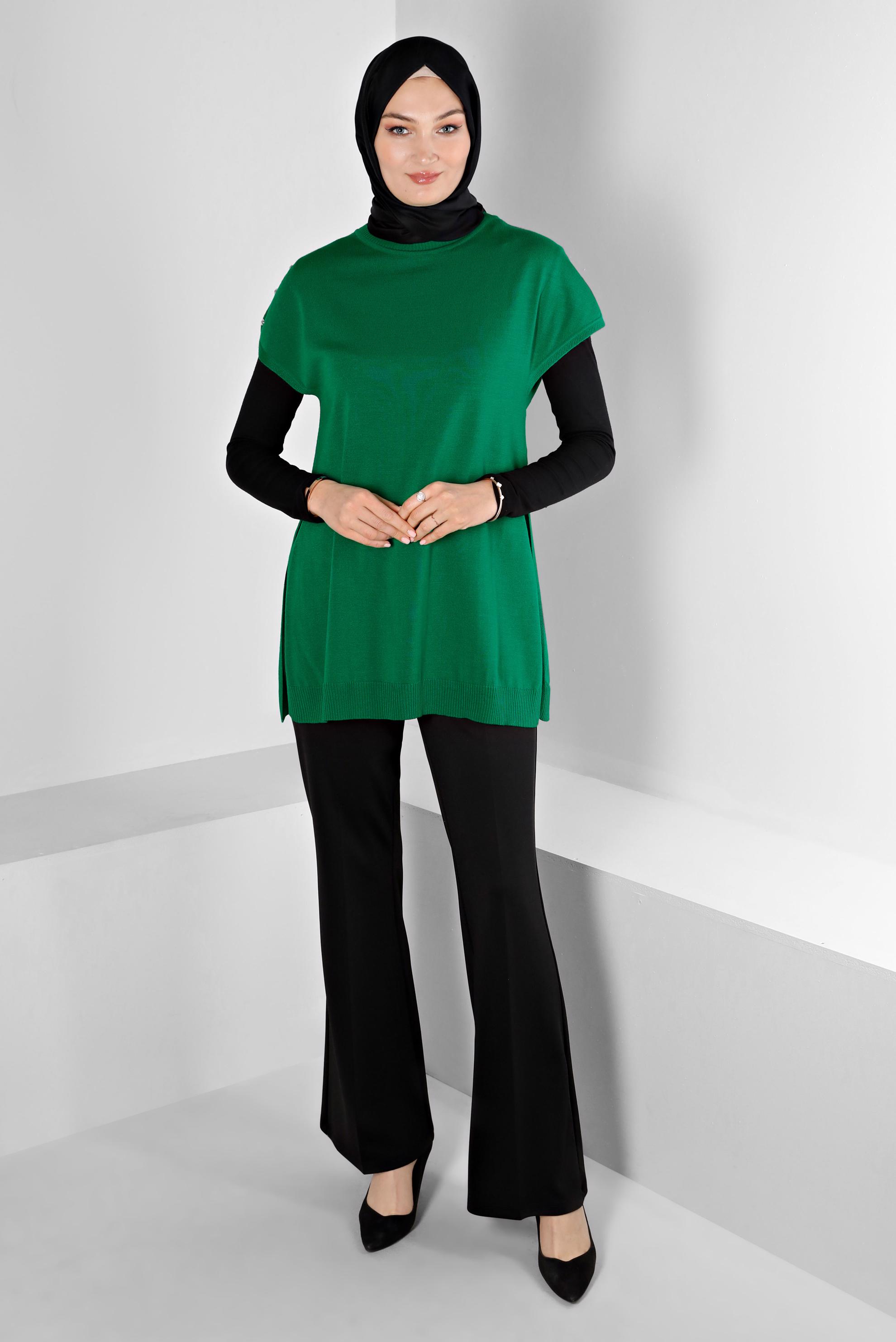 Vêtements hijab VERT TUNIQUE EN MAILLE AVEC BOUTONS 43125