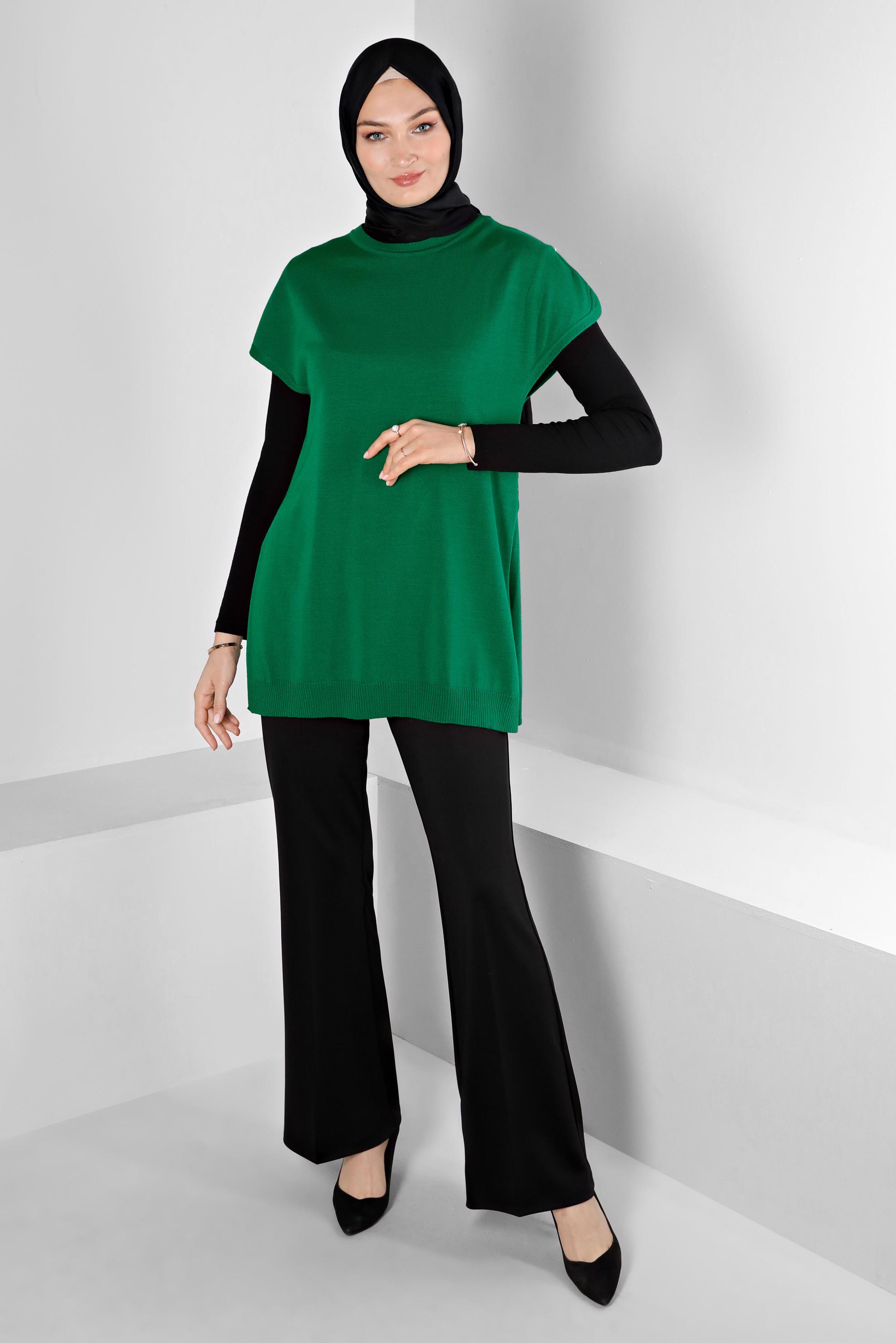 Vêtements hijab VERT TUNIQUE EN MAILLE AVEC BOUTONS 43125