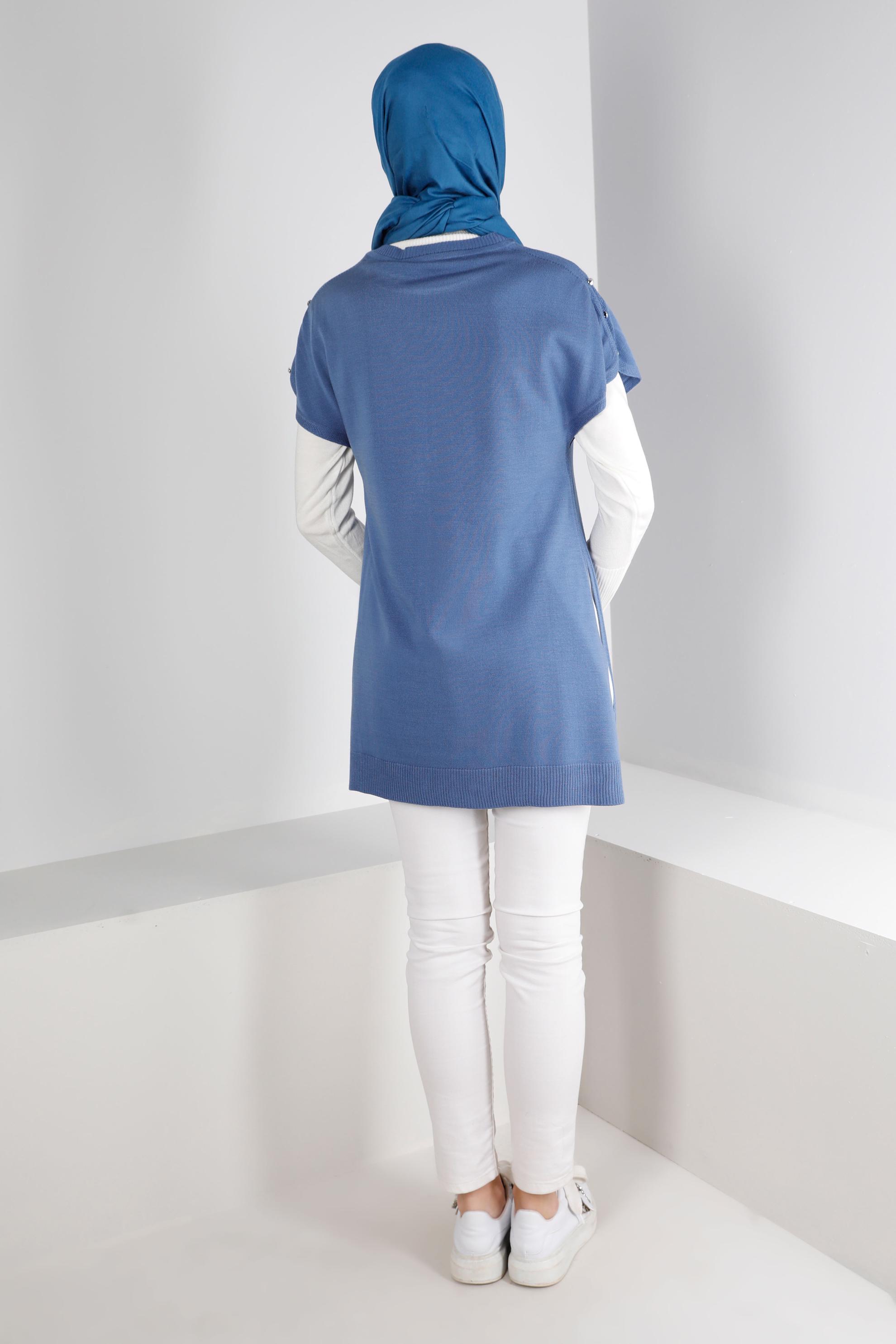 Vêtements hijab BLEU TUNIQUE EN MAILLE AVEC BOUTONS 43125