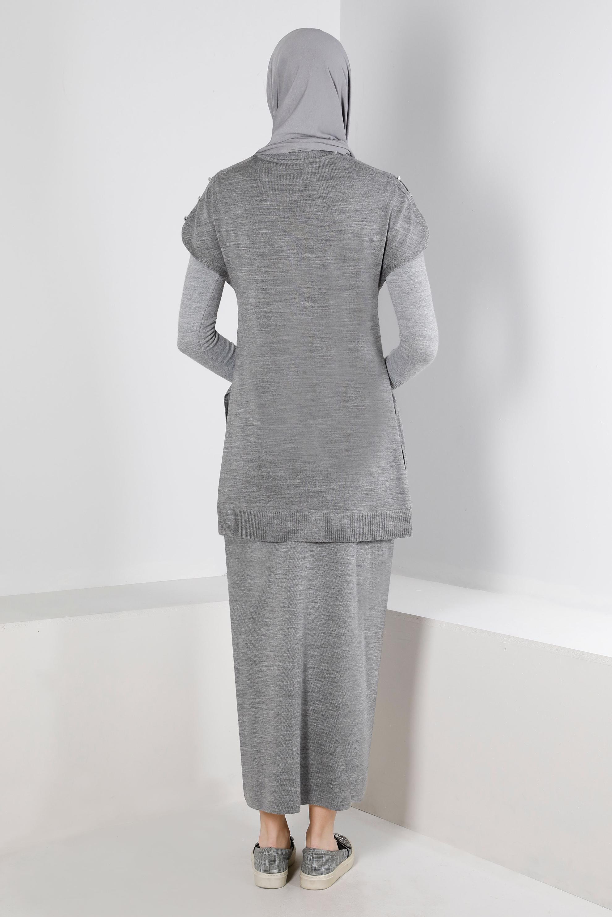 Vêtements hijab GRIS TUNIQUE EN MAILLE AVEC BOUTONS 43125