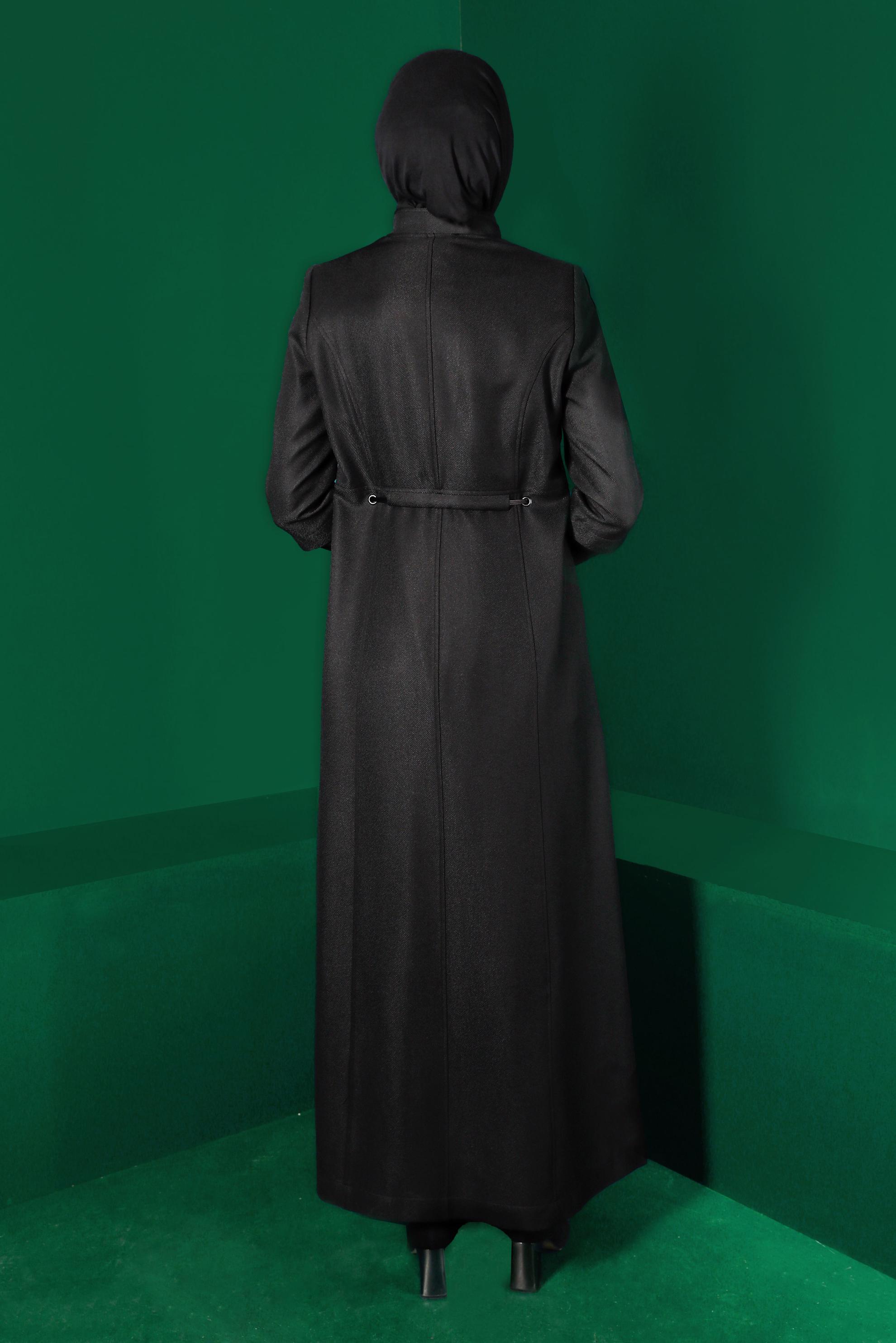 Tesettür giyim SİYAH BELİ BÜZGÜLÜ PARDESÜ 10495 