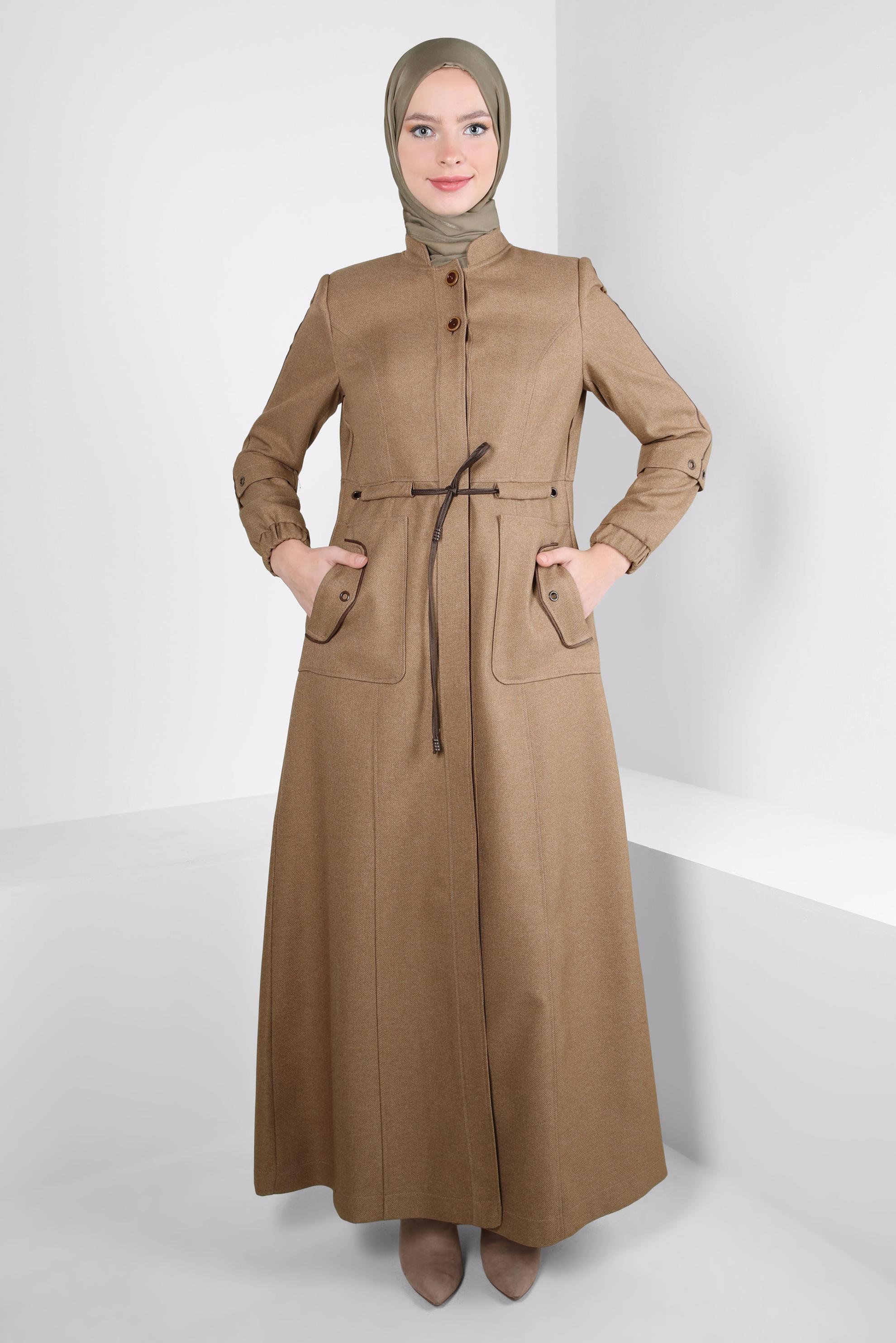 Tesettür giyim KAHVE BELİ BÜZGÜLÜ PARDESÜ 10495 