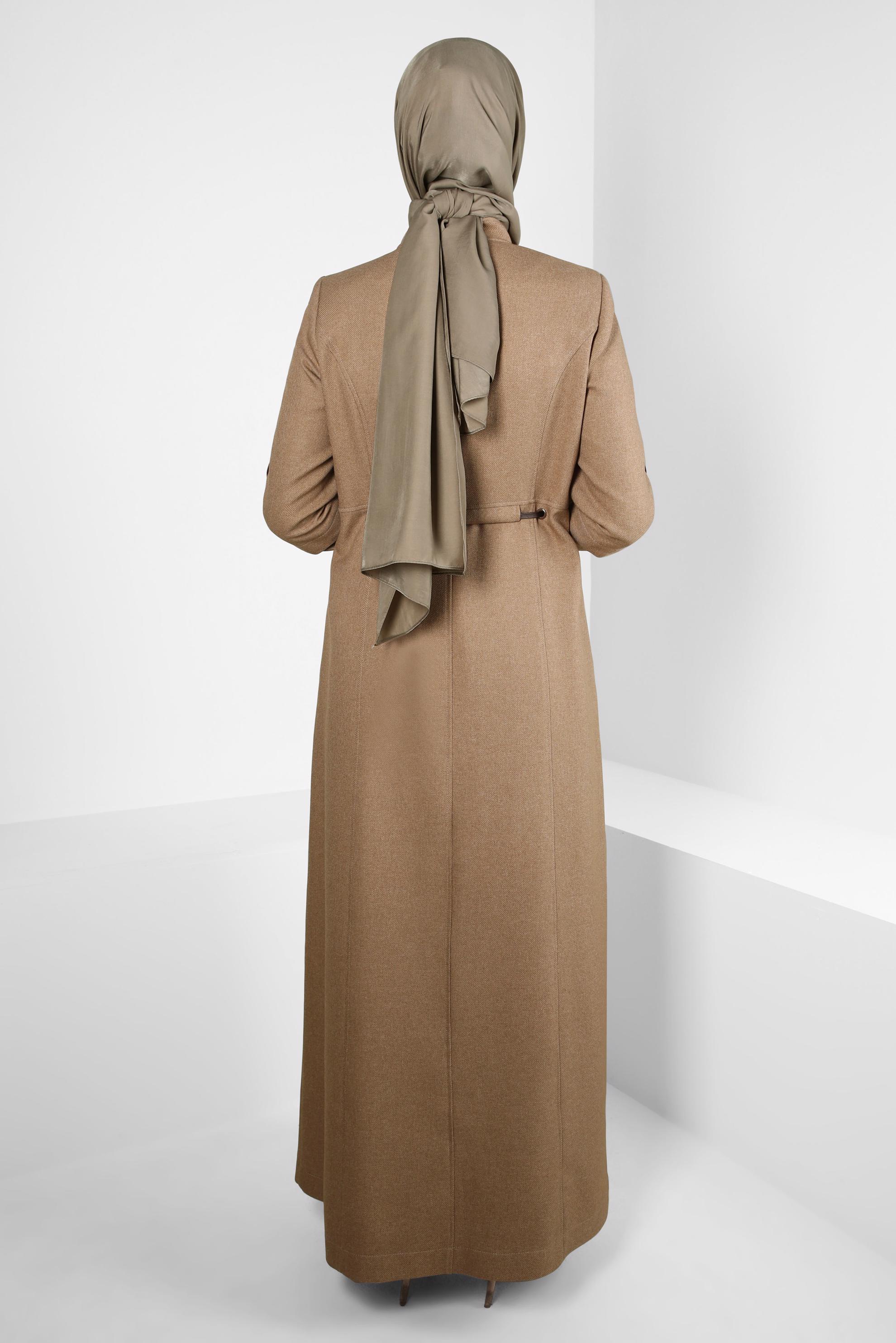 Tesettür giyim KAHVE BELİ BÜZGÜLÜ PARDESÜ 10495 