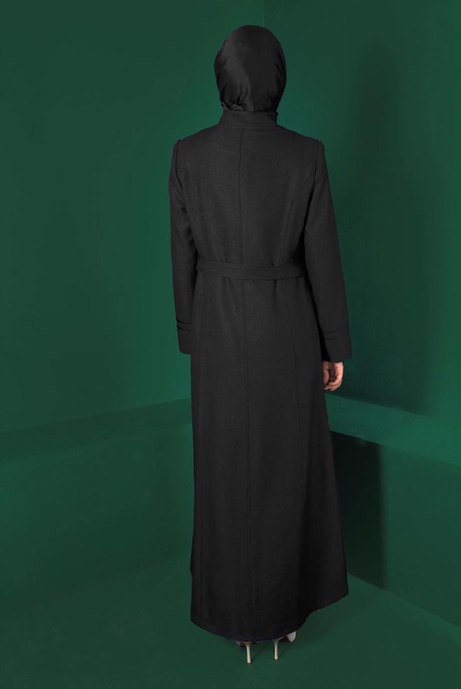 Vêtements hijab NOIR PARDESSUS CEINTURÉ ZIPPÉ 10496 - ALVİNA