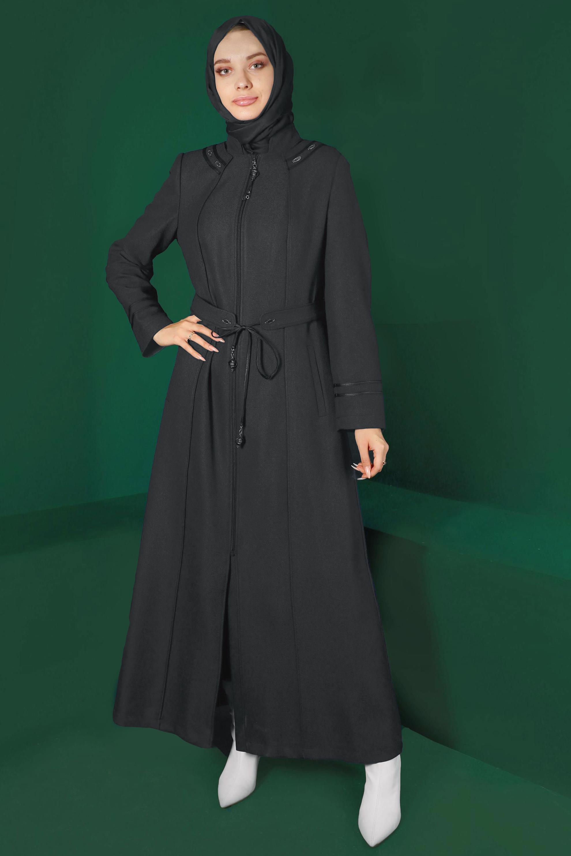 Vêtements hijab GRIS PARDESSUS CEINTURÉ ZIPPÉ 10496