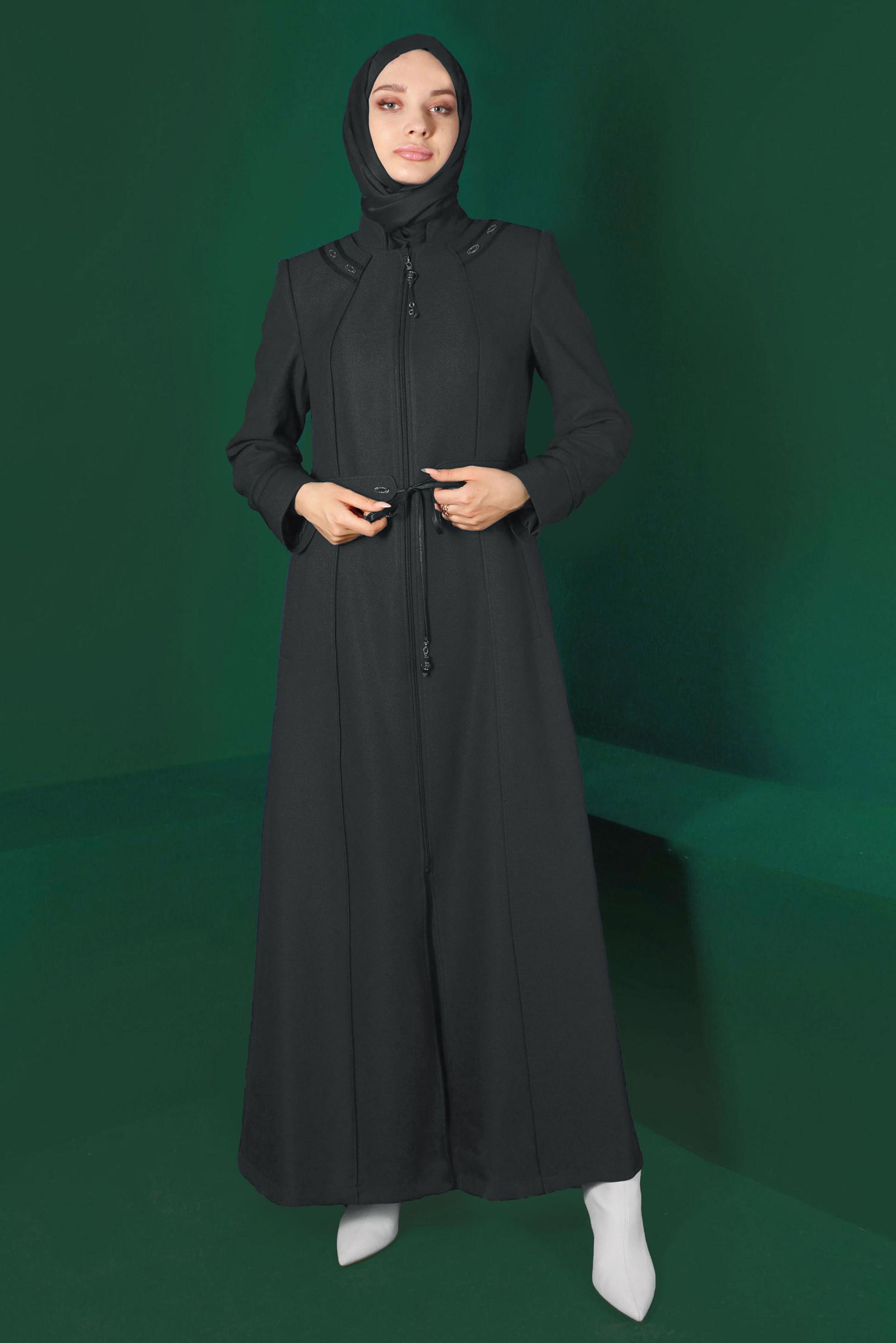 Vêtements hijab GRIS PARDESSUS CEINTURÉ ZIPPÉ 10496
