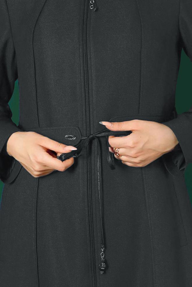 Vêtements hijab GRIS PARDESSUS CEINTURÉ ZIPPÉ 10496 - ALVİNA