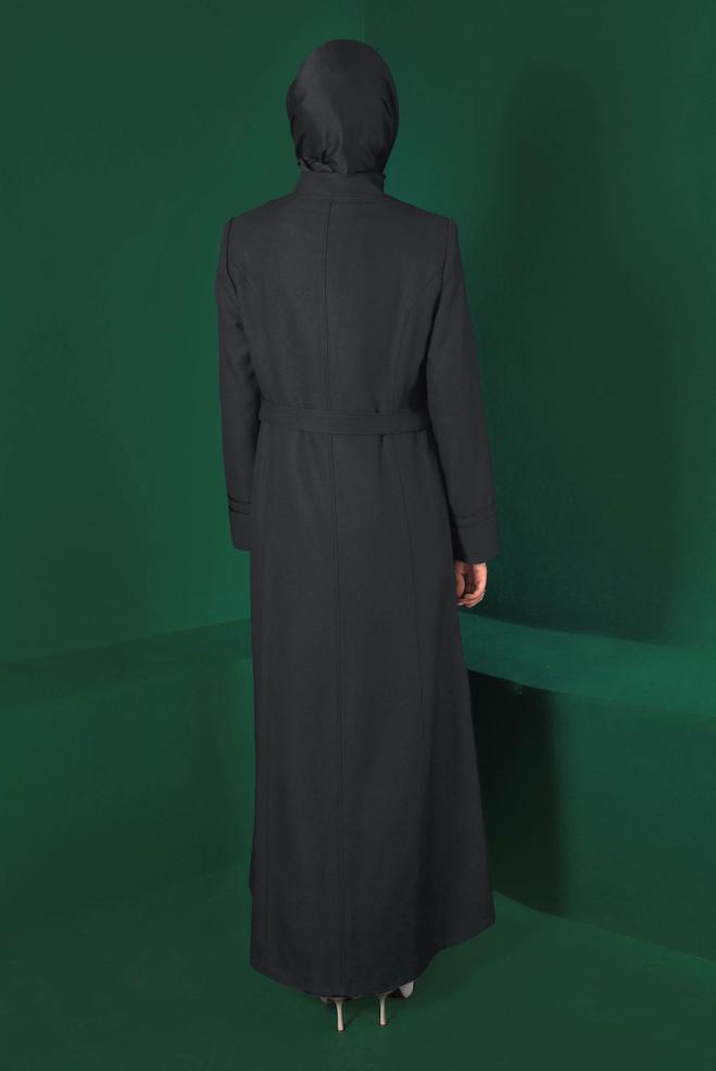 Vêtements hijab GRIS PARDESSUS CEINTURÉ ZIPPÉ 10496 - ALVİNA