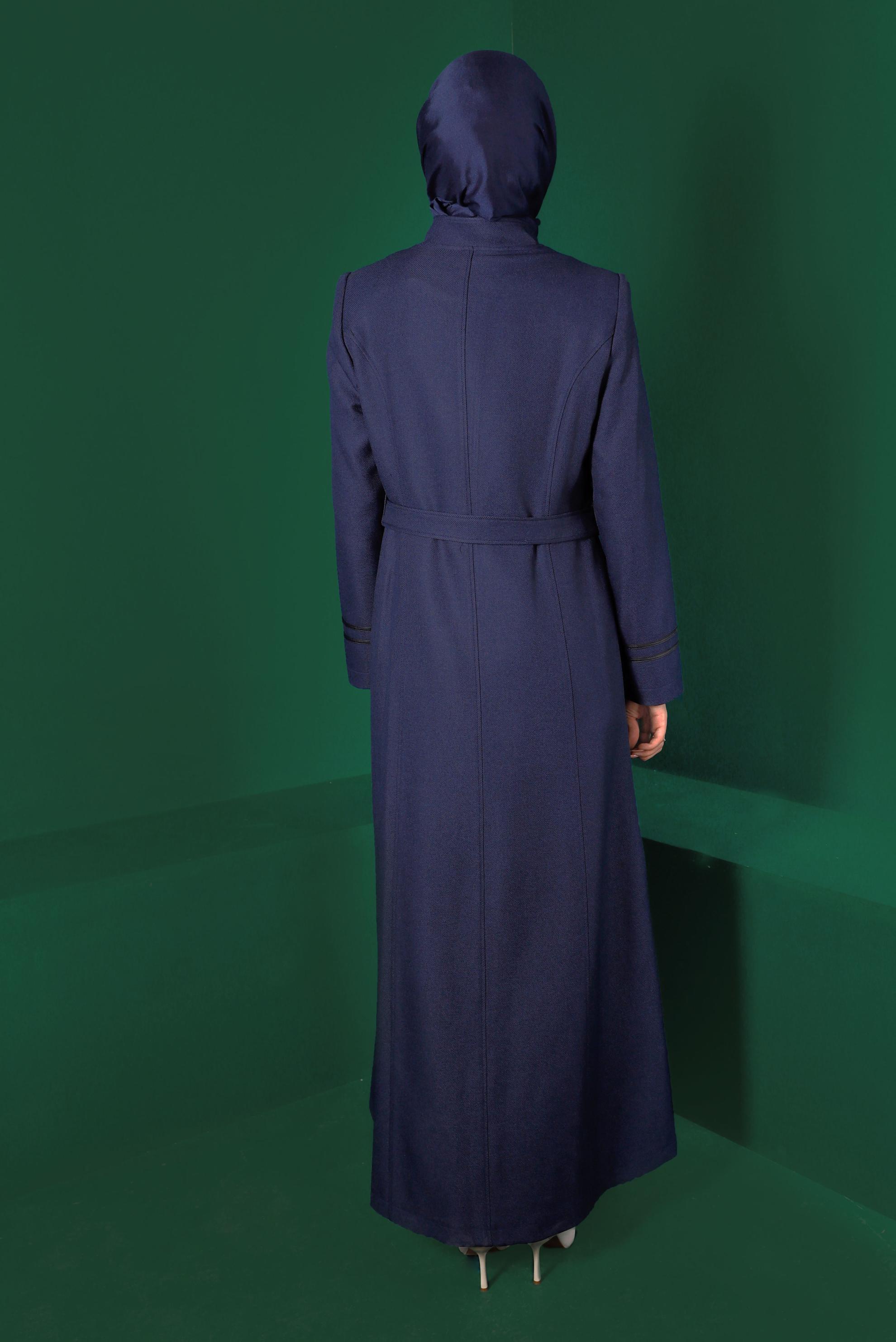 Tesettür giyim LACİVERT KUŞAKLI FERMUARLI PARDESÜ 10496 
