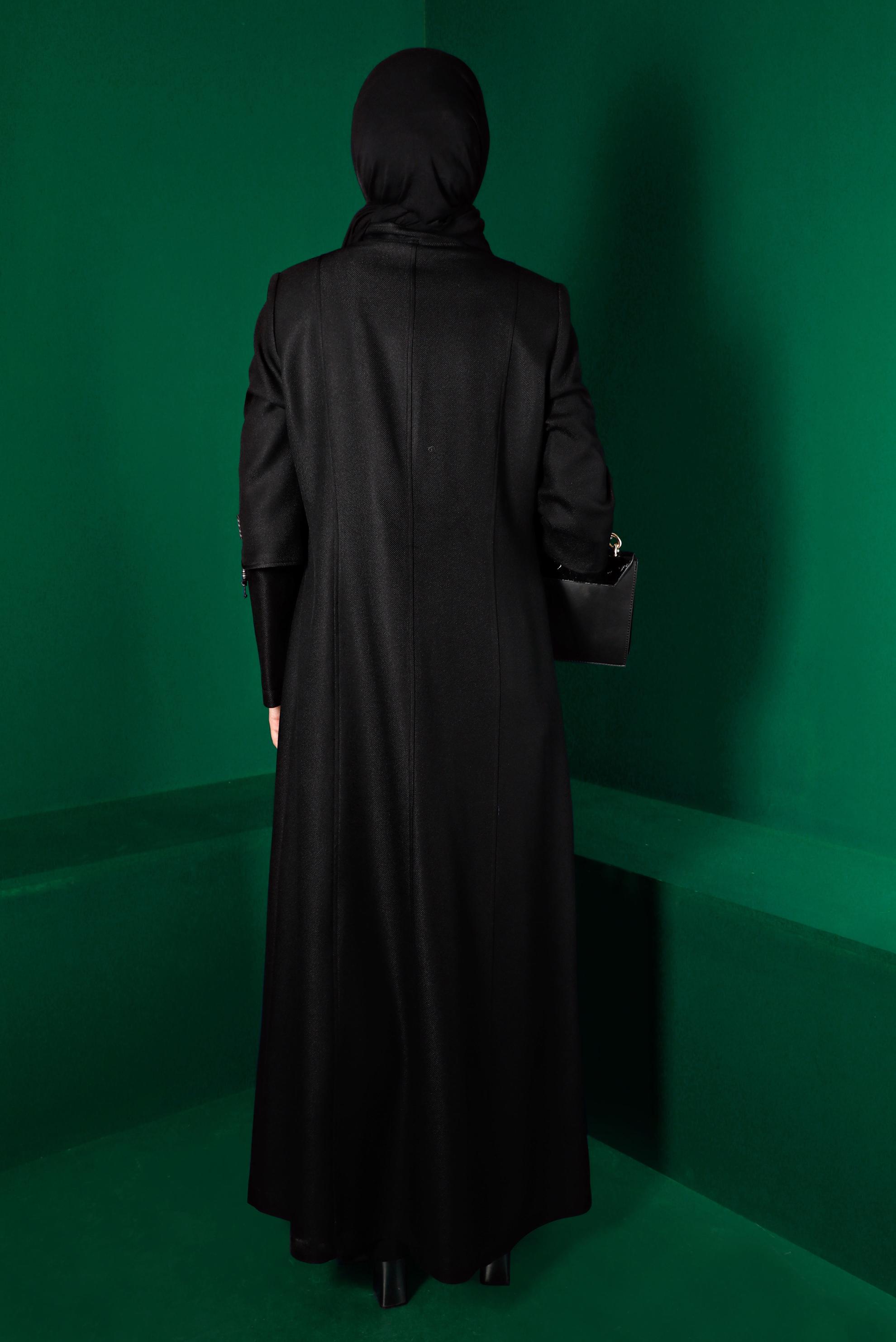 Tesettür giyim SİYAH DÜĞMELİ HAKİM YAKA PARDESÜ 10499 