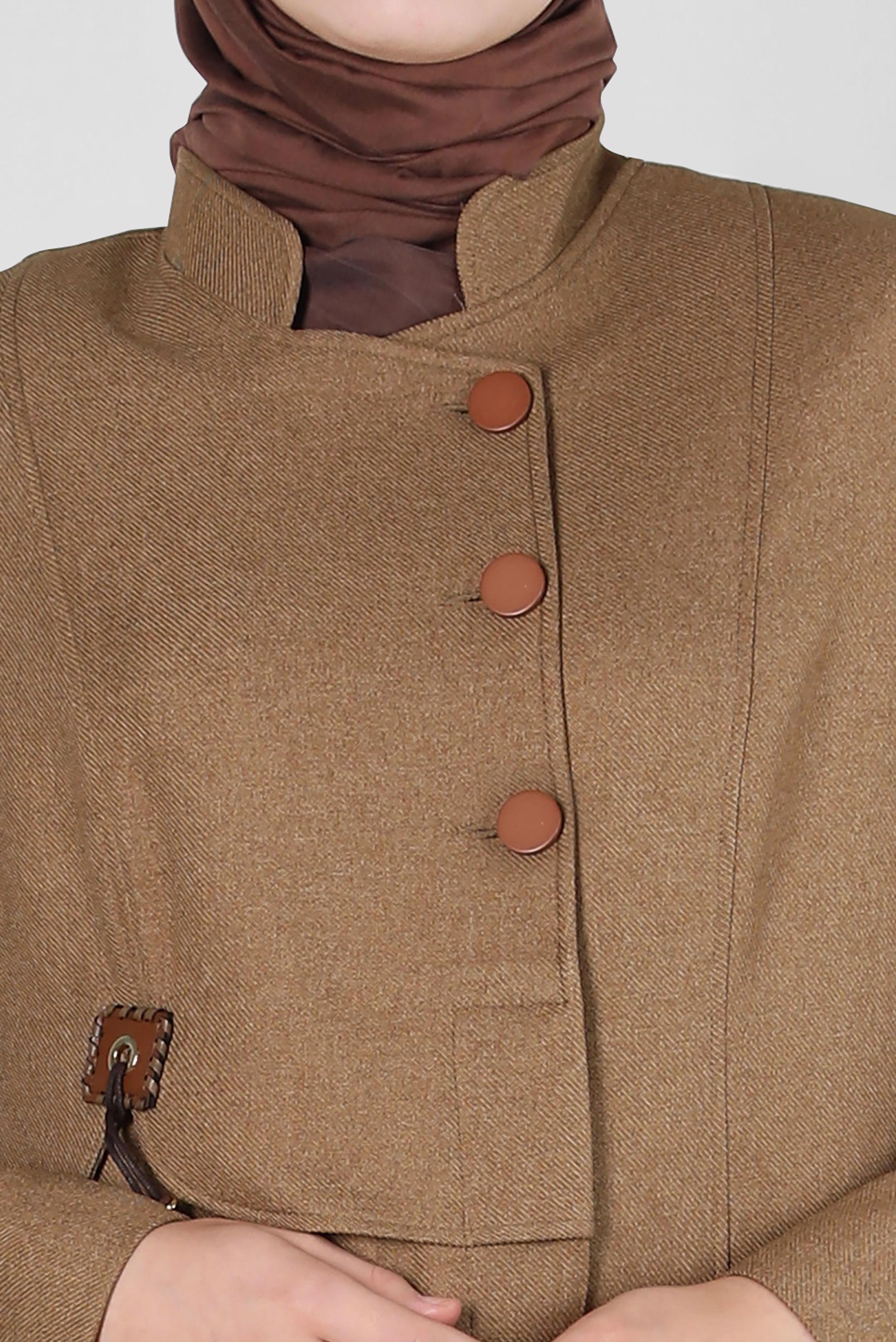 Tesettür giyim KAHVE DÜĞMELİ HAKİM YAKA PARDESÜ 10499 