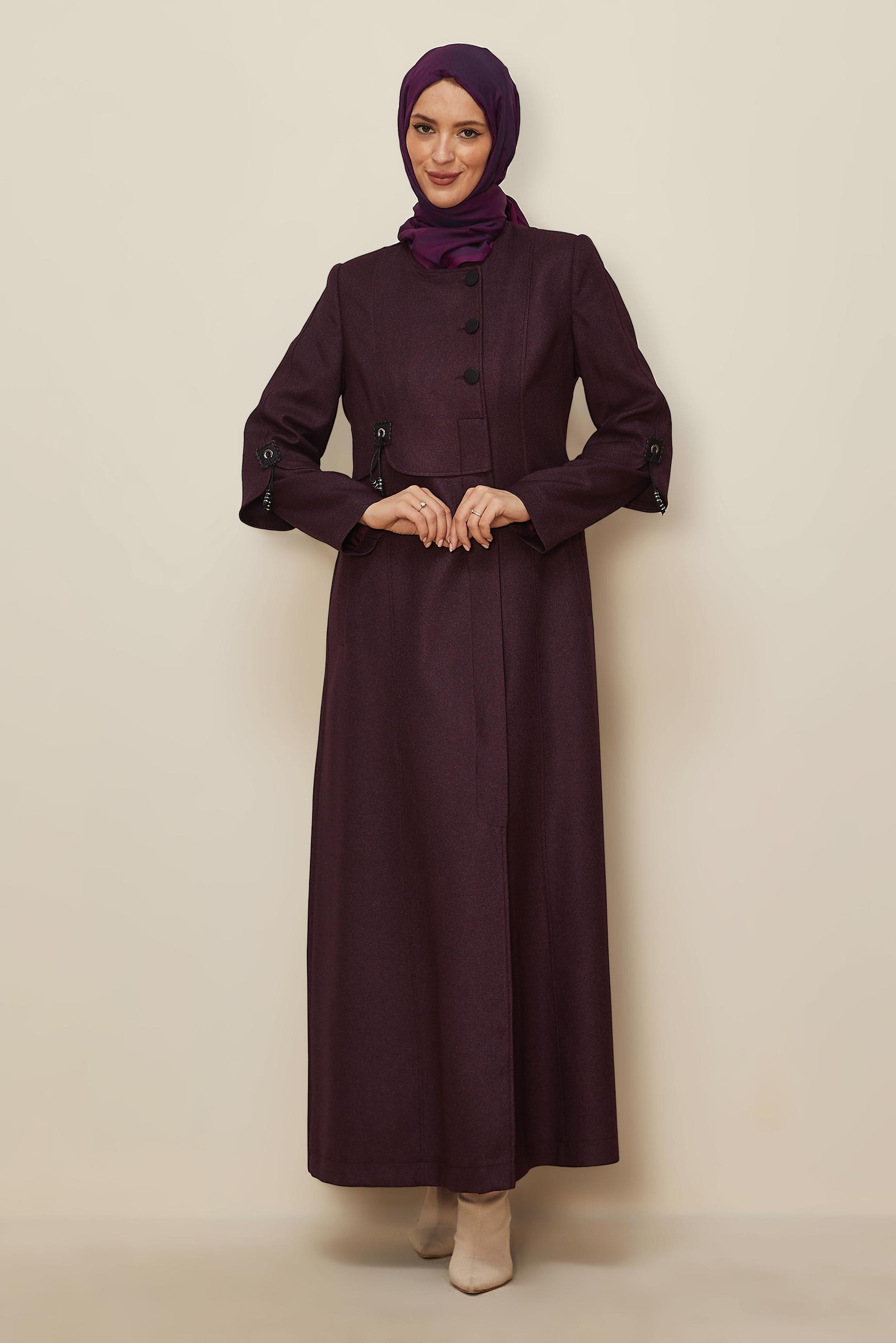 Vêtements hijab PRUNE PARDESSUS COL MANDARINE BOUTONS 10499
