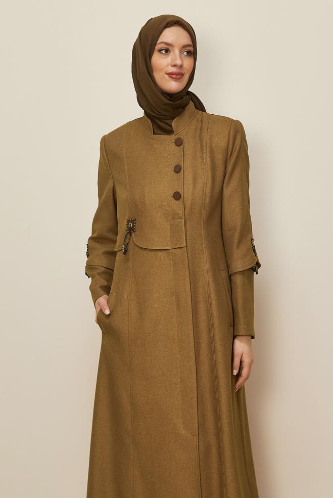 Vêtements hijab JAUNE PARDESSUS COL MANDARINE BOUTONS 10499 - ALVİNA