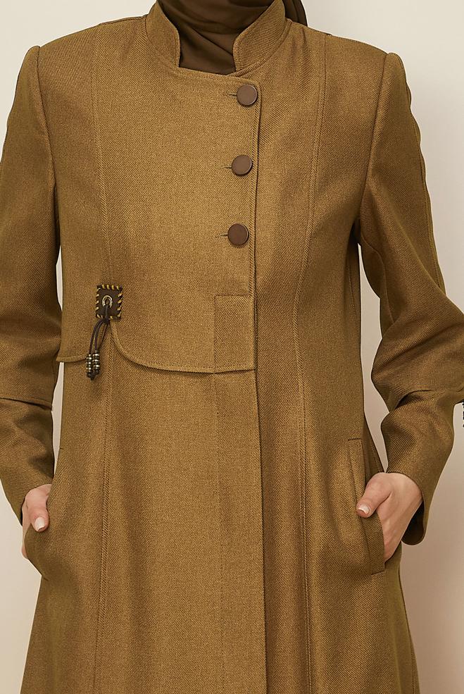 Vêtements hijab JAUNE PARDESSUS COL MANDARINE BOUTONS 10499 - ALVİNA