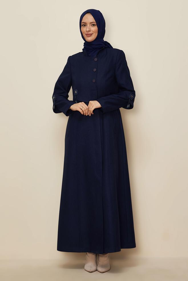 Vêtements hijab BLEU MARINE PARDESSUS COL MANDARINE BOUTONS 10499 - ALVİNA