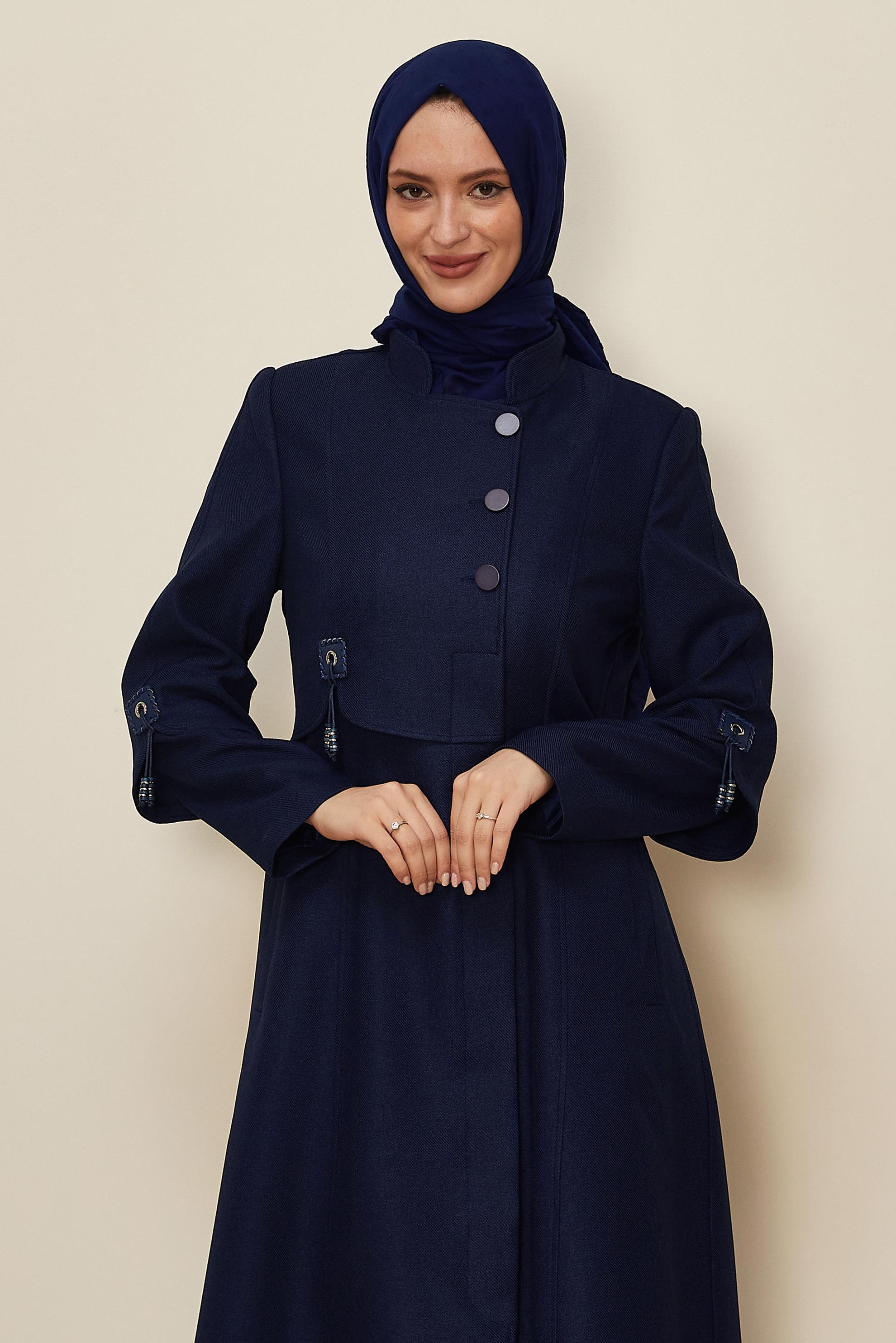 Vêtements hijab BLEU MARINE PARDESSUS COL MANDARINE BOUTONS 10499