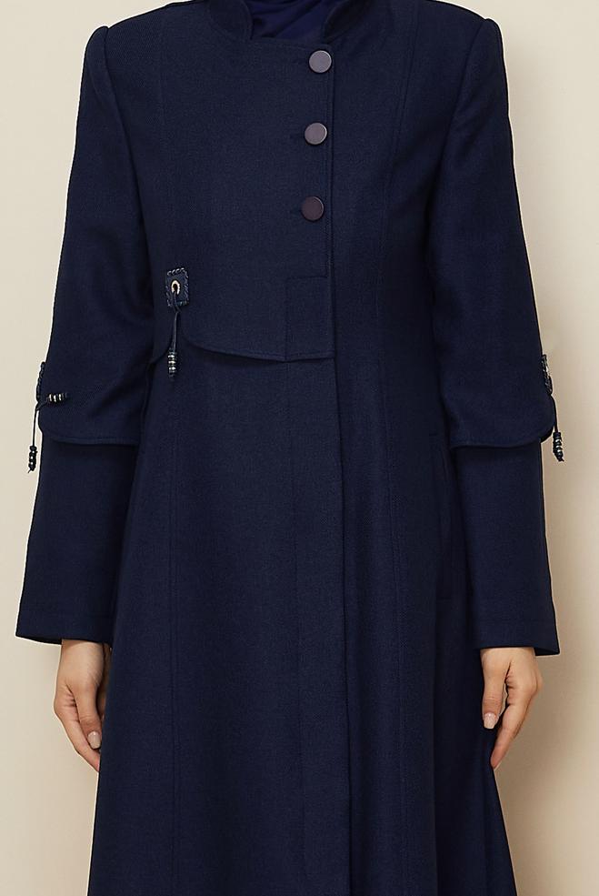 Vêtements hijab BLEU MARINE PARDESSUS COL MANDARINE BOUTONS 10499 - ALVİNA