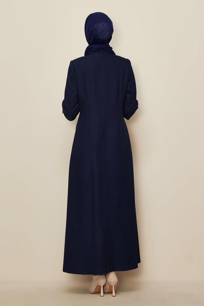 Vêtements hijab BLEU MARINE PARDESSUS COL MANDARINE BOUTONS 10499 - ALVİNA