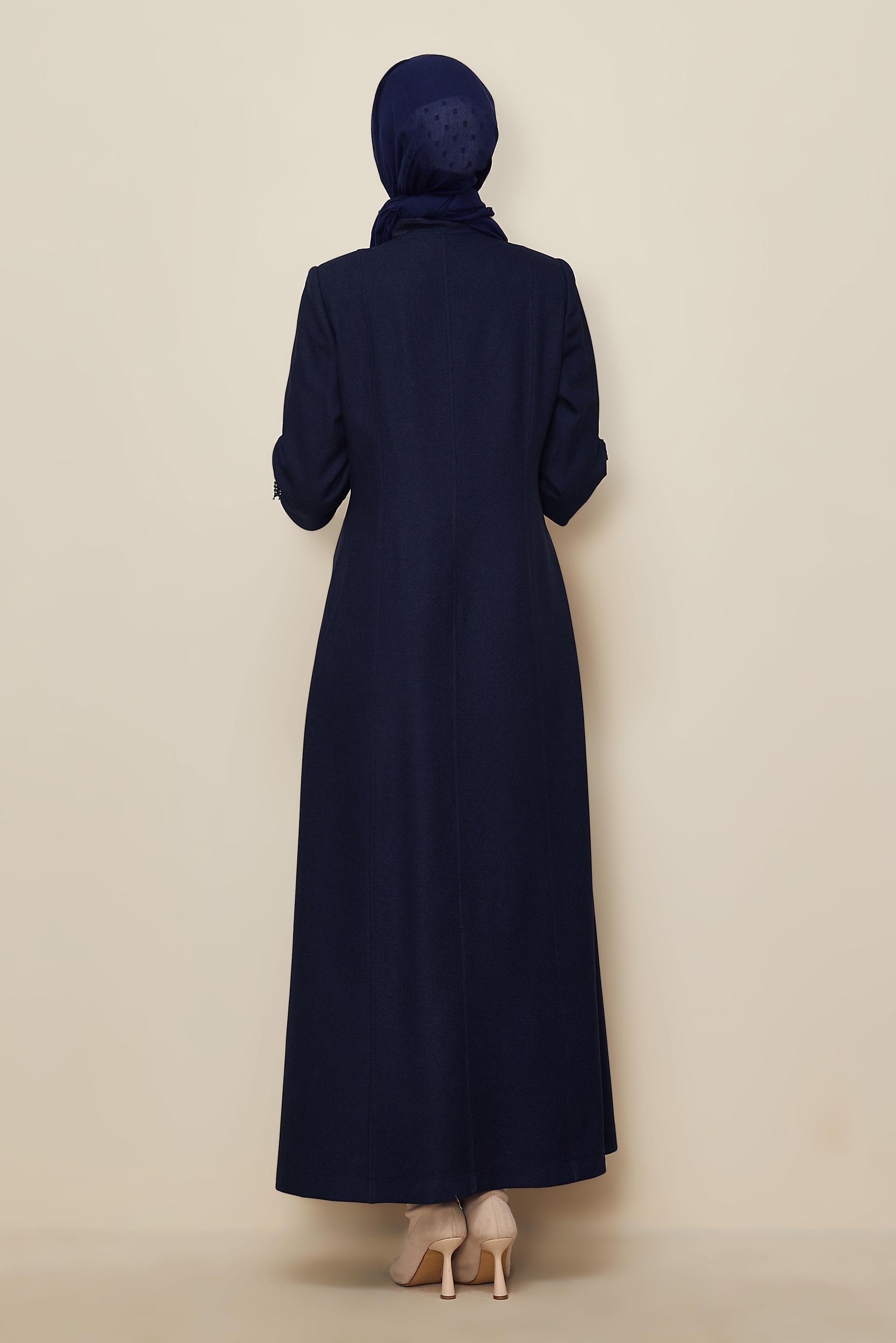 Vêtements hijab BLEU MARINE PARDESSUS COL MANDARINE BOUTONS 10499