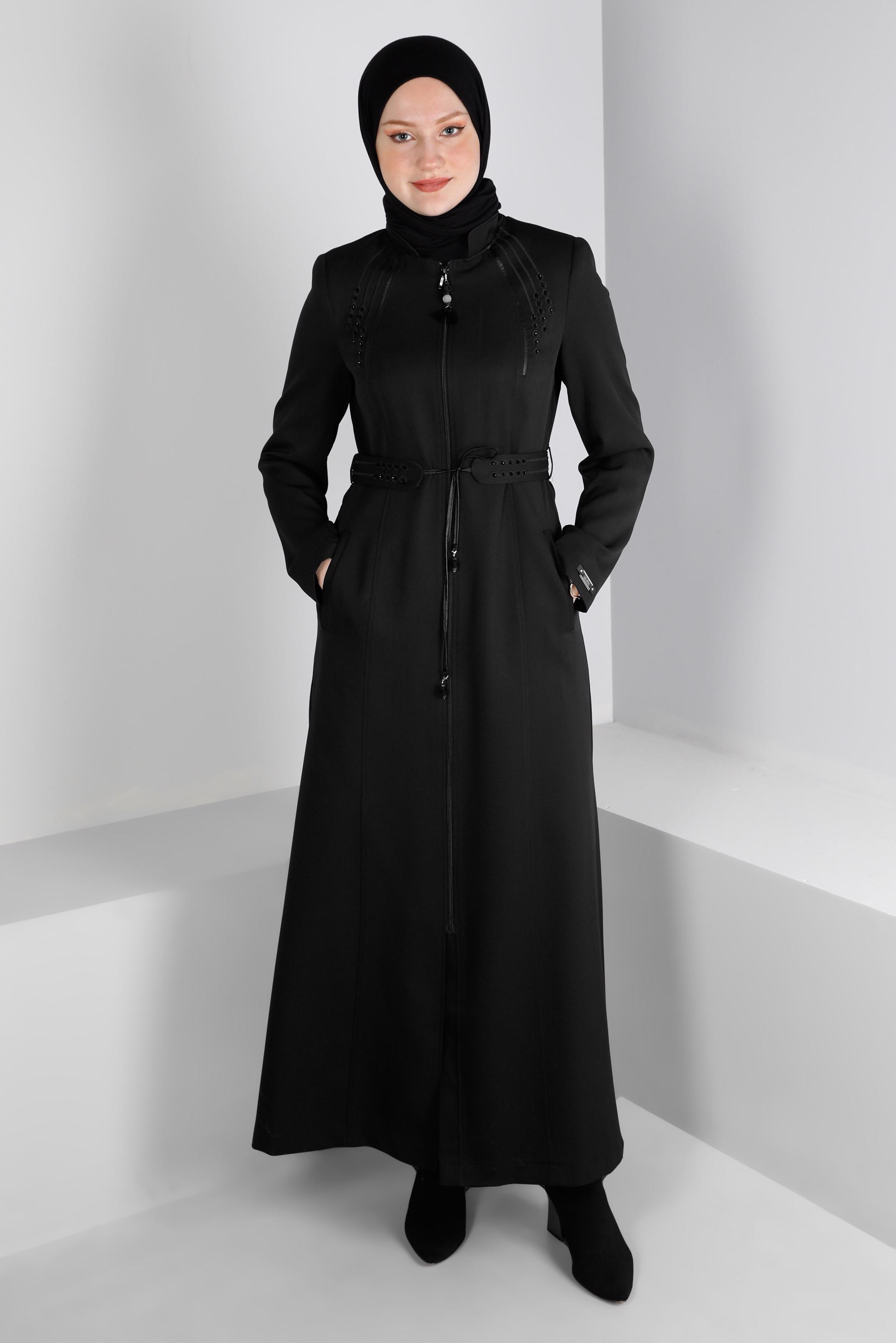Vêtements hijab NOIR DÉTAIL DE BRODERIE ZIPPÉ PARDESSUS 10650