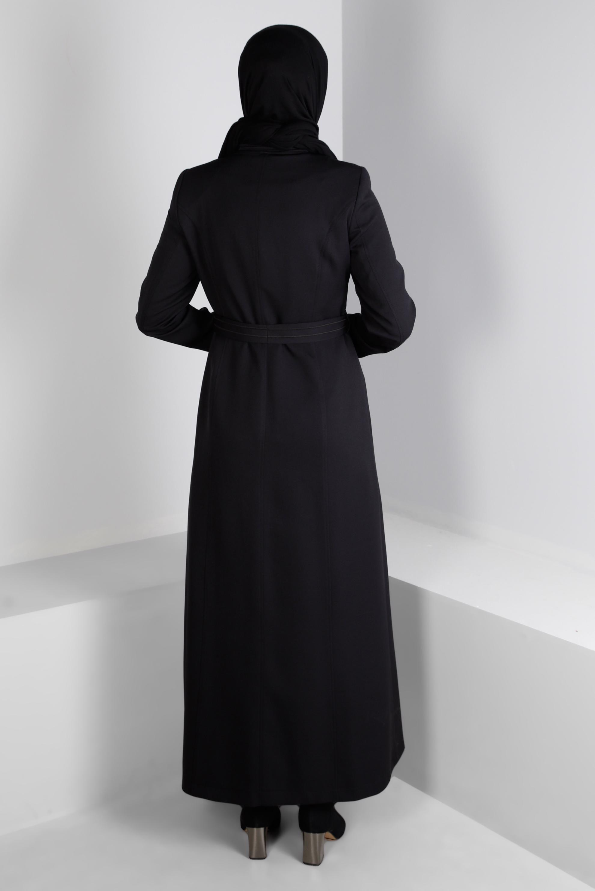 Vêtements hijab NOIR DÉTAIL DE BRODERIE ZIPPÉ PARDESSUS 10650