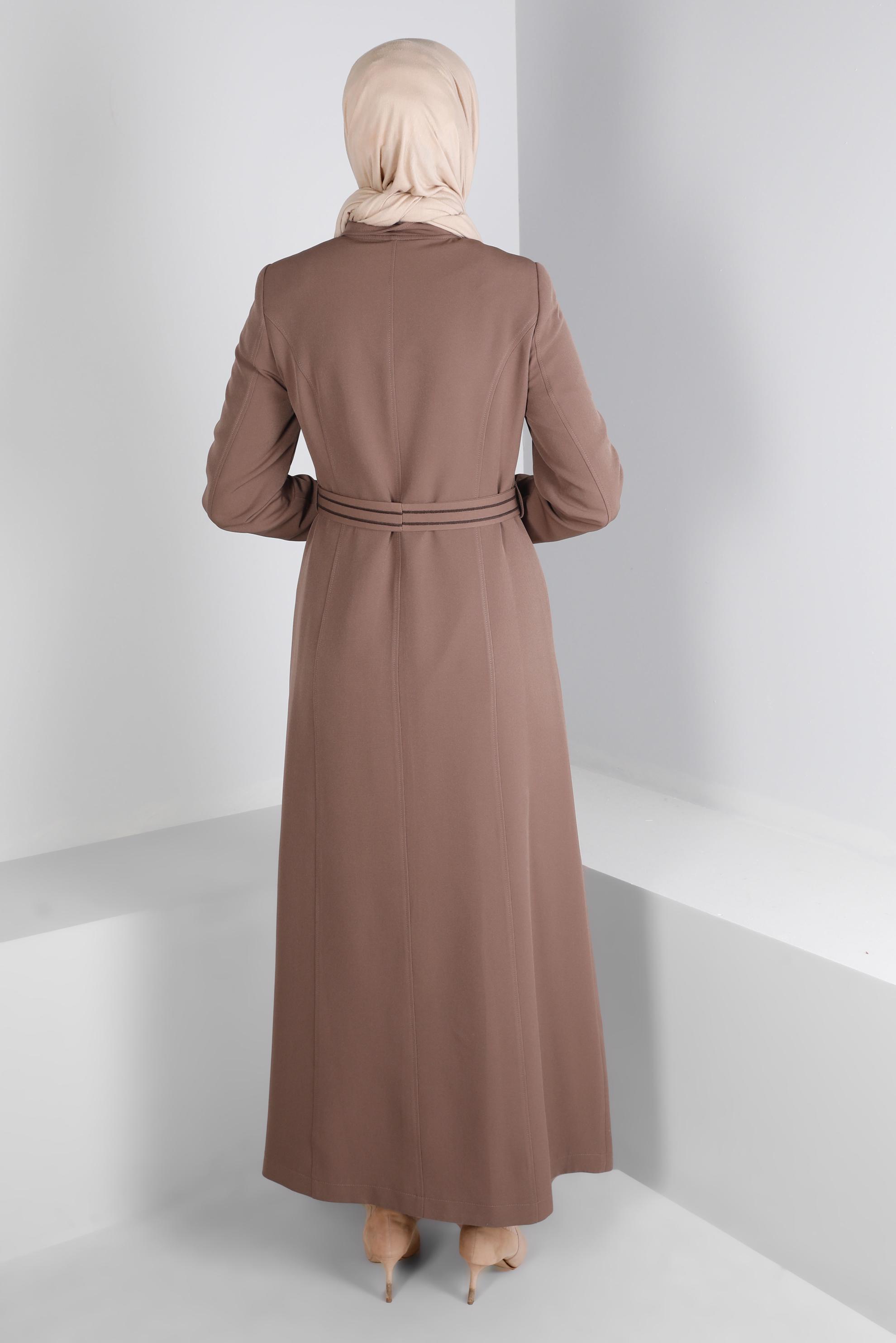 Tesettür giyim VİZON İŞLEME DETAYLI FERMUARLI PARDESÜ 10650