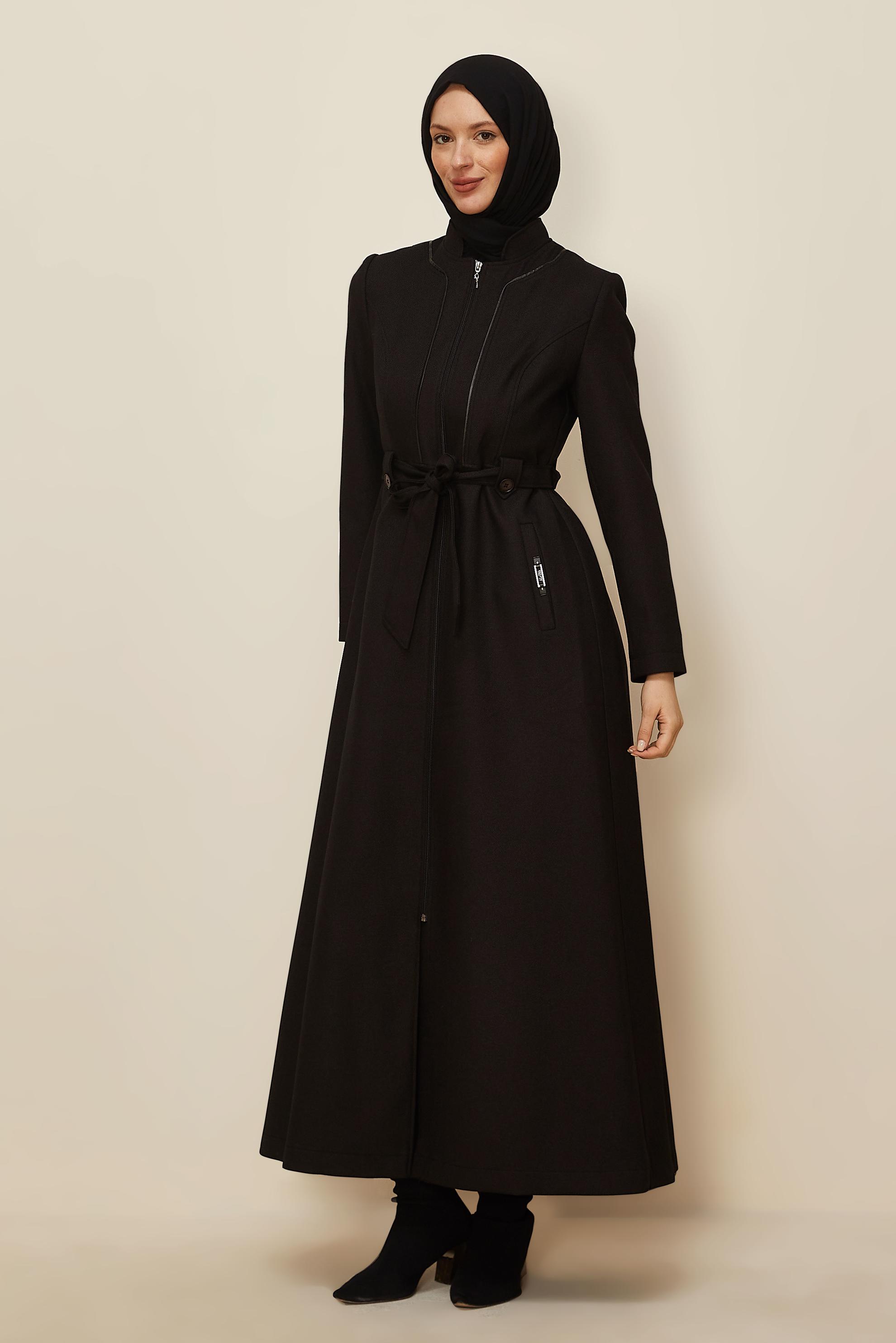 Vêtements hijab NOIR PARDESSUS ZIPPÉ IMPRIMÉ 10653