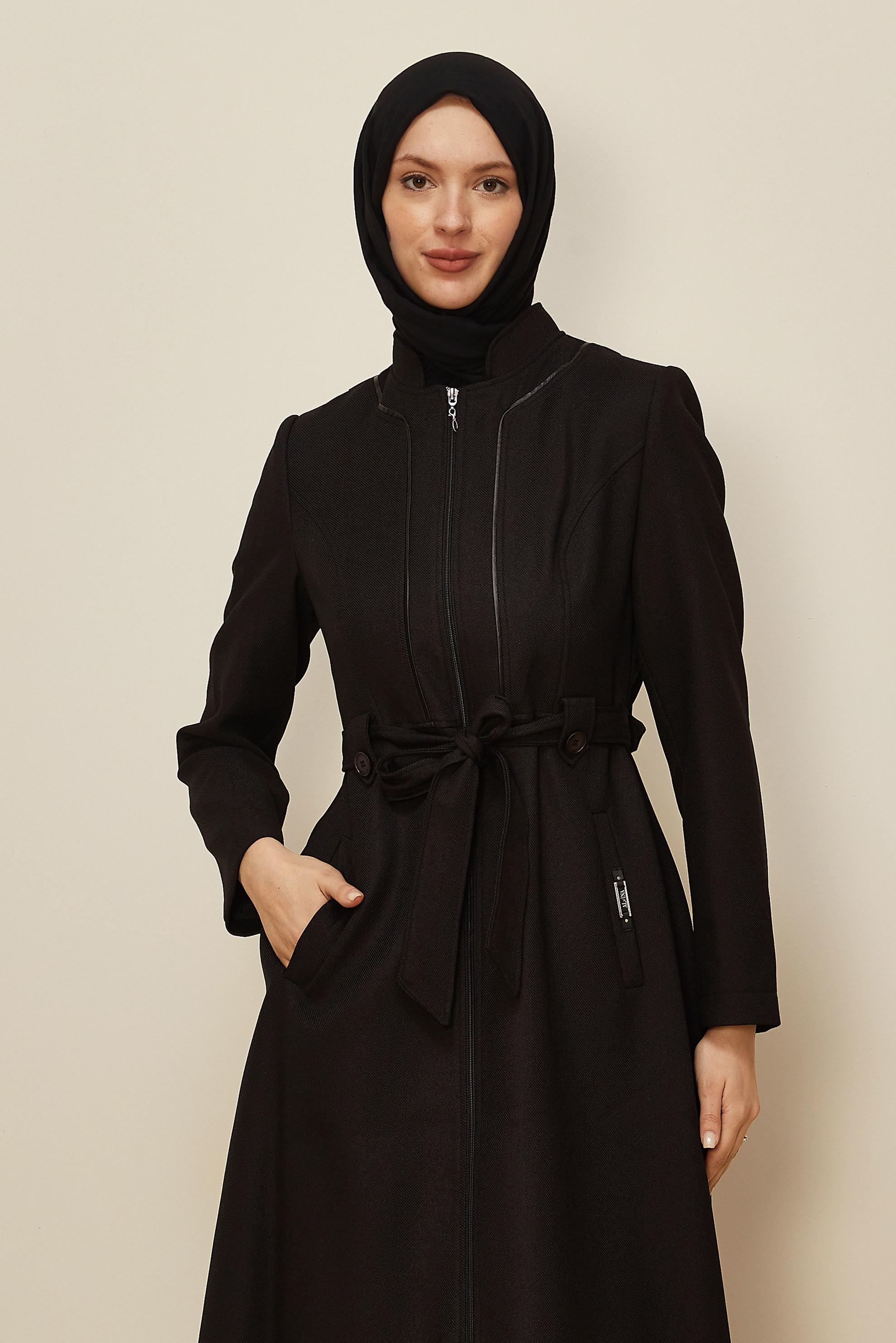Vêtements hijab NOIR PARDESSUS ZIPPÉ IMPRIMÉ 10653