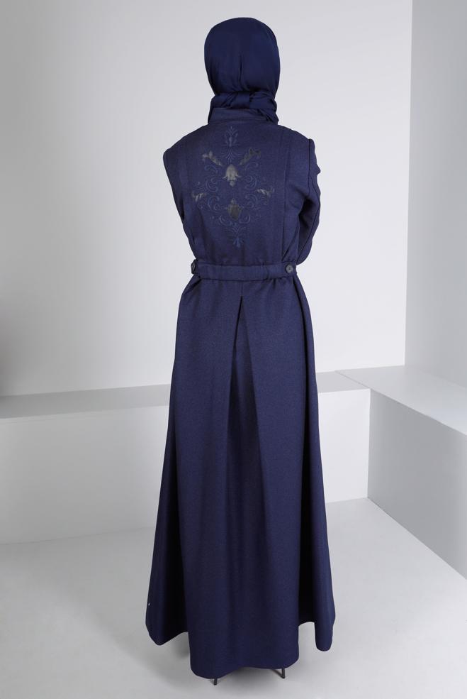 Vêtements hijab BLEU MARINE PARDESSUS ZIPPÉ IMPRIMÉ 10653 - ALVİNA